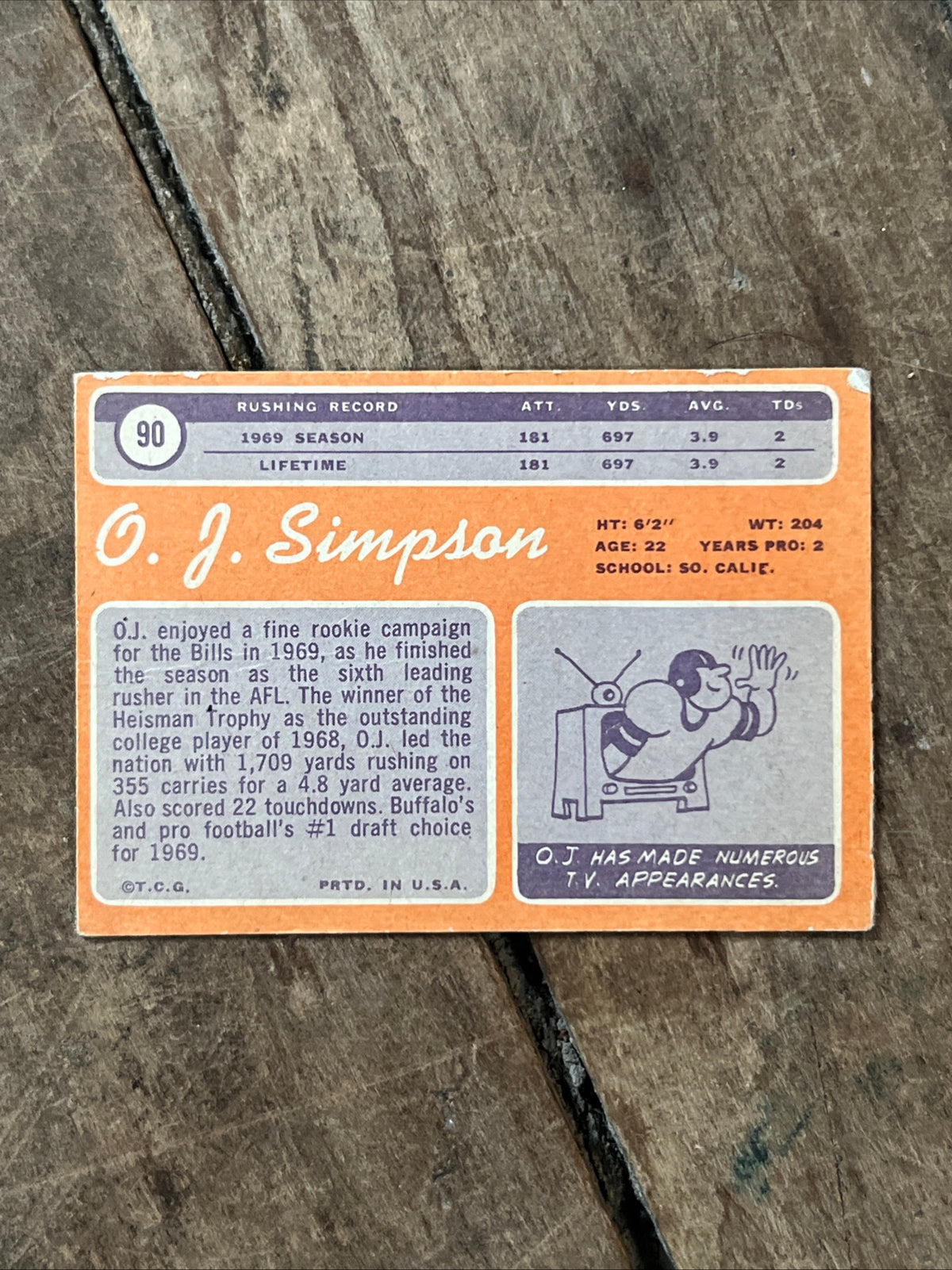 1970 Topps - O.J. Simpson #90 (RC) - NFL ROOKIE Card - Buffalo Bills