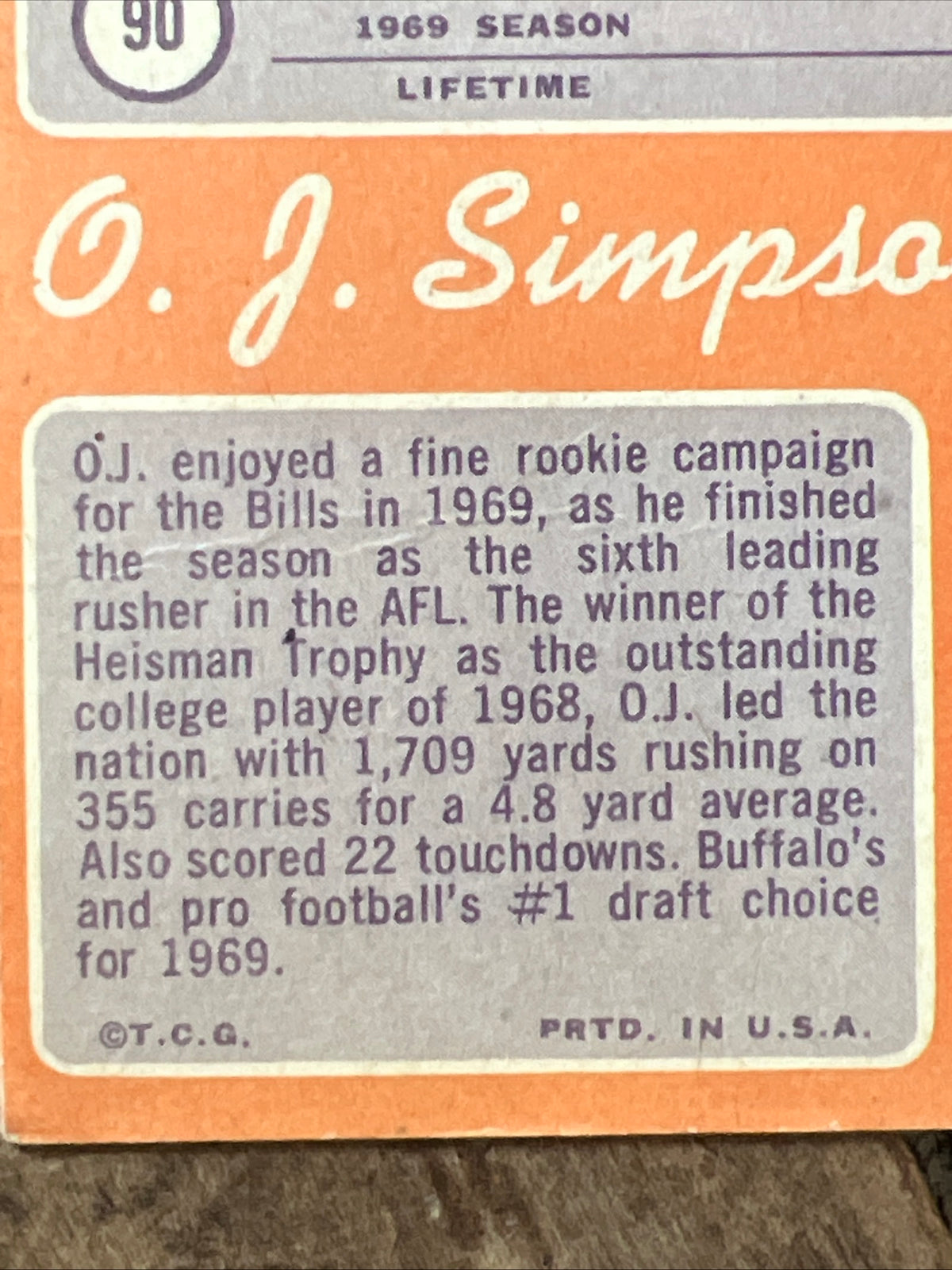 1970 Topps - O.J. Simpson #90 (RC) - NFL ROOKIE Card - Buffalo Bills