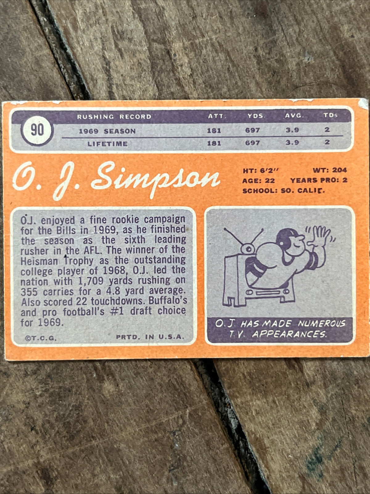 1970 Topps - O.J. Simpson #90 (RC) - NFL ROOKIE Card - Buffalo Bills