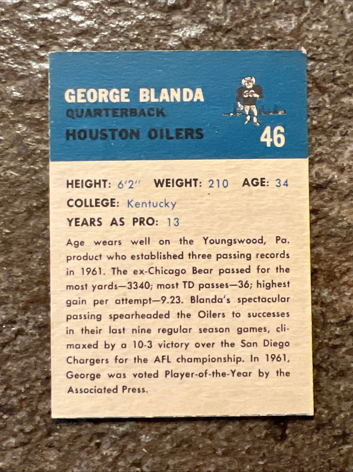 1962 Fleer - George Blanda #46 - NFL Houston Oilers Quarterback - Football Card