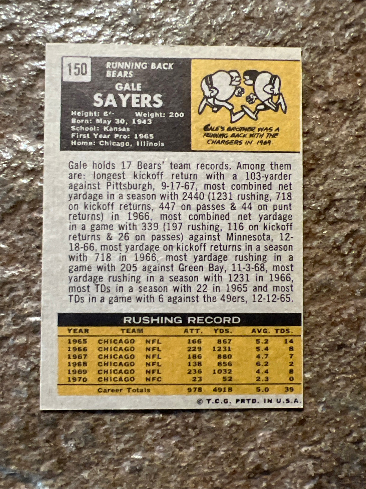 1971 Topps - Gale Sayers #150 - NFL Chicago Bears Running Back - Football Card