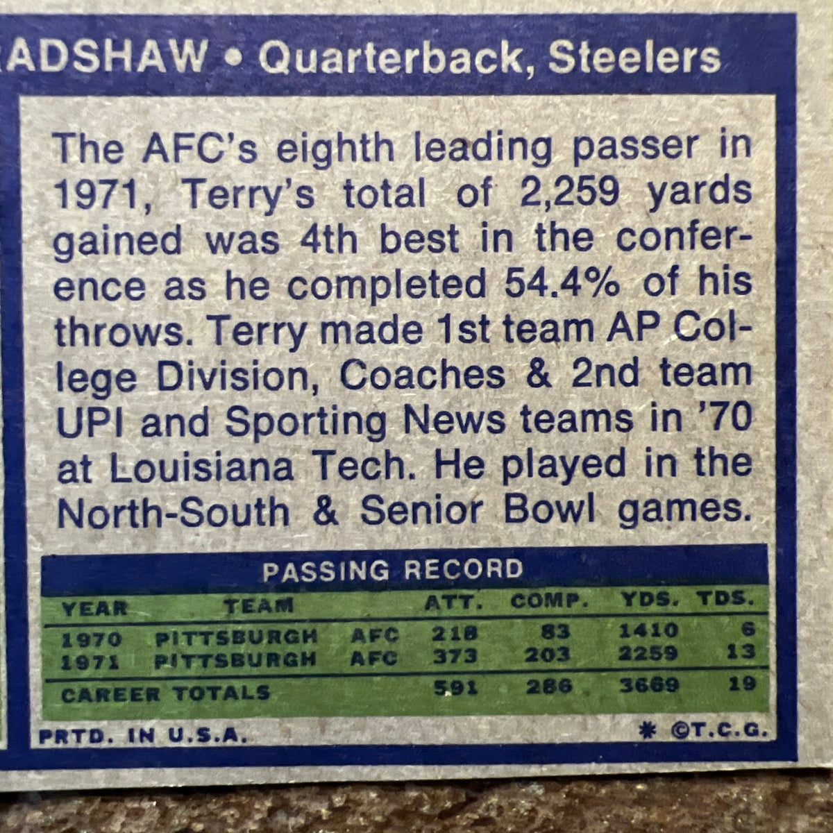 1972 Topps - Terry Bradshaw #150 - NFL Pittsburgh Steelers - Football Card