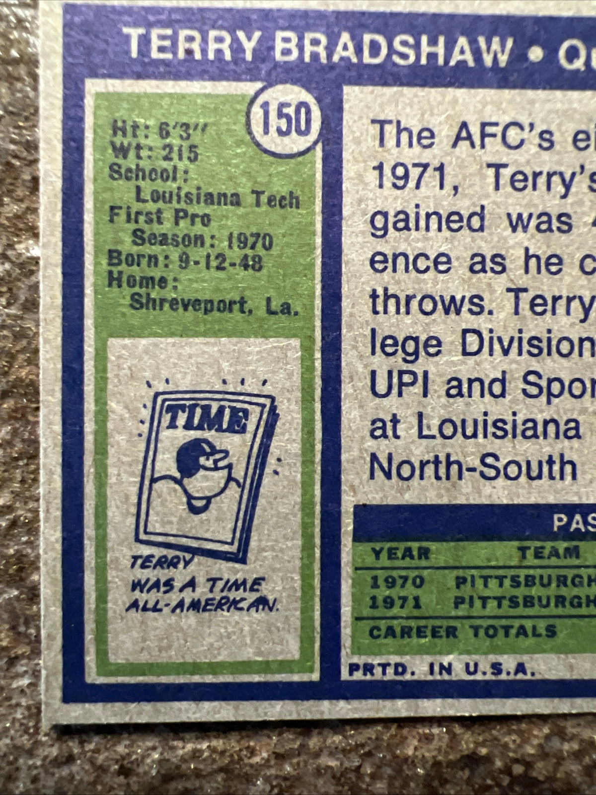 1972 Topps - Terry Bradshaw #150 - NFL Pittsburgh Steelers - Football Card