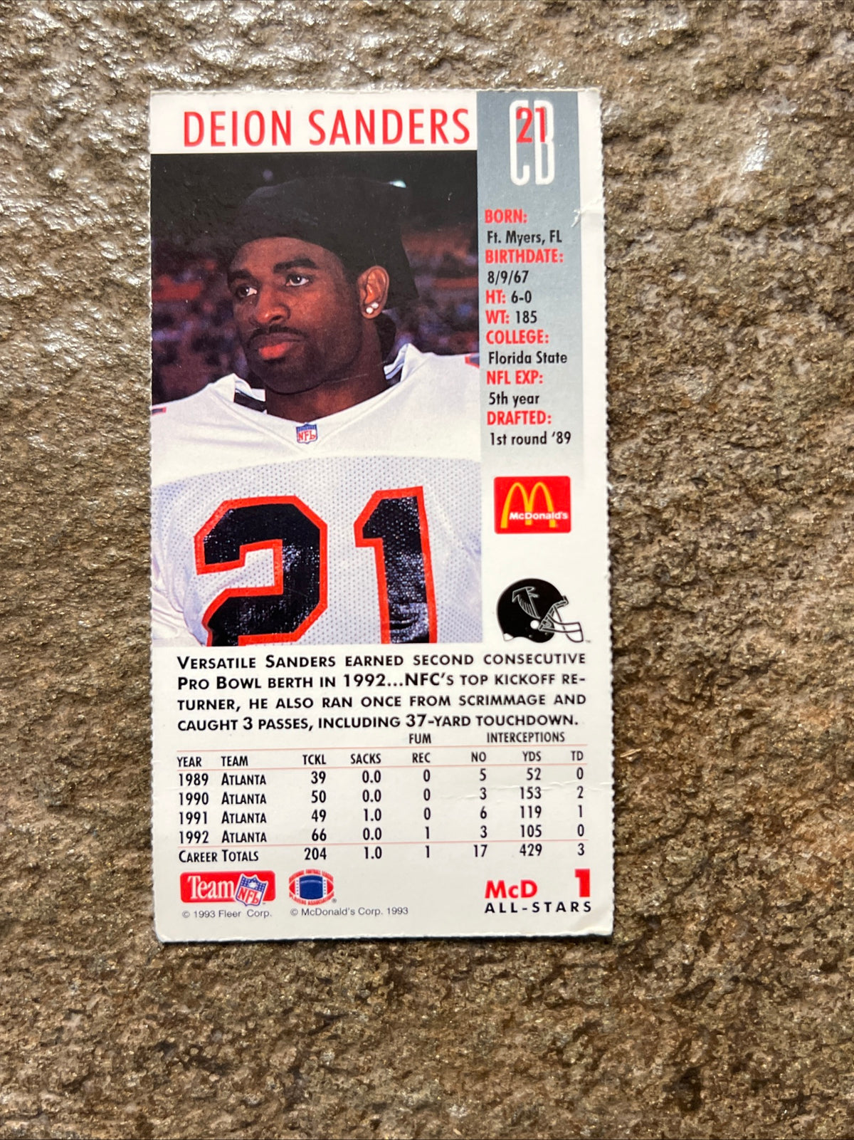 1993 Fleer McDonald's NFL GameDay - Deion Sanders #MCD1 - NFL Atlanta Falcons