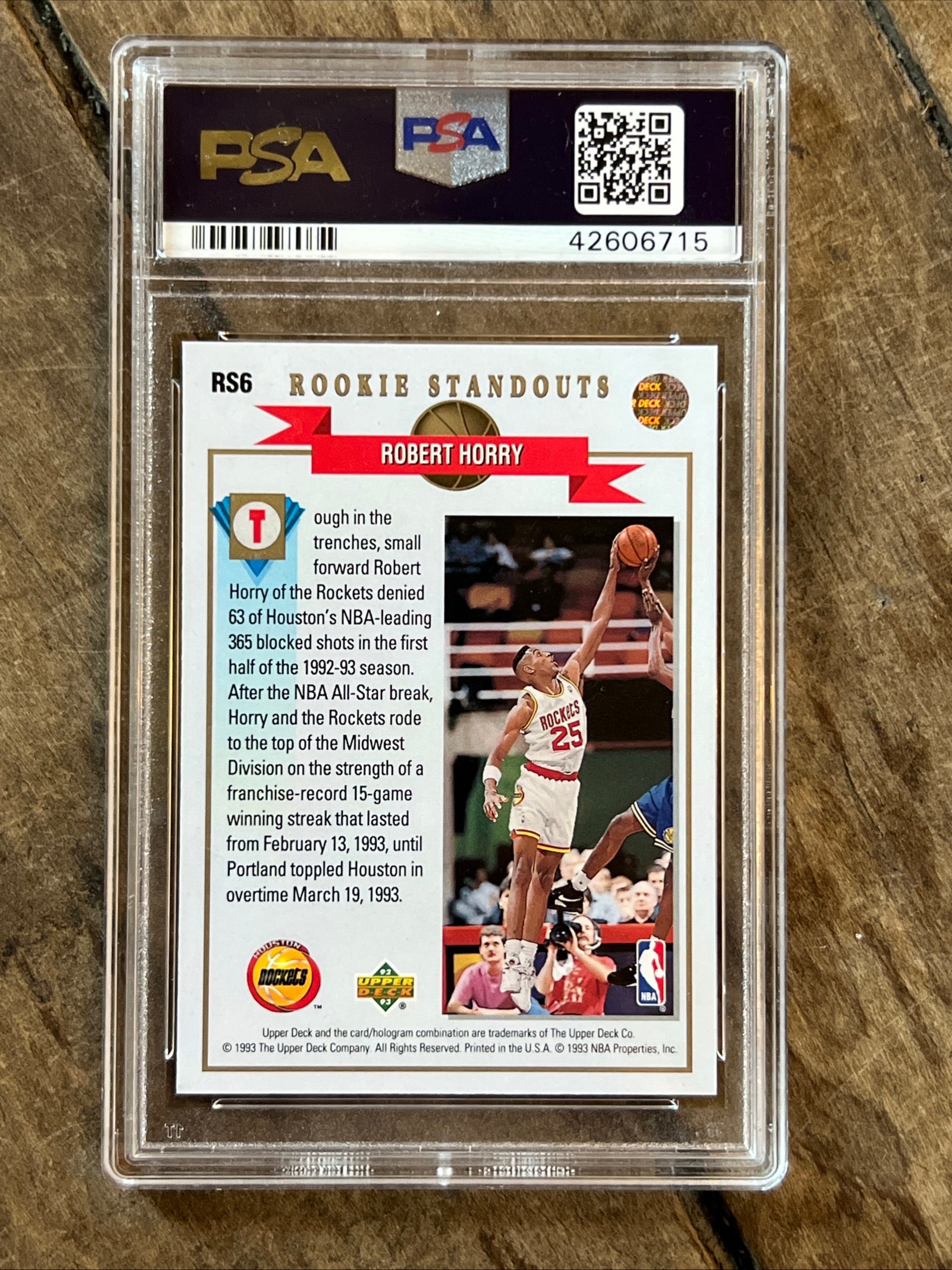 1992 Upper Deck NBA Basketball Card - Robert Horry Houston Rockets - ROOKIE STANDOUTS PSA NM 7