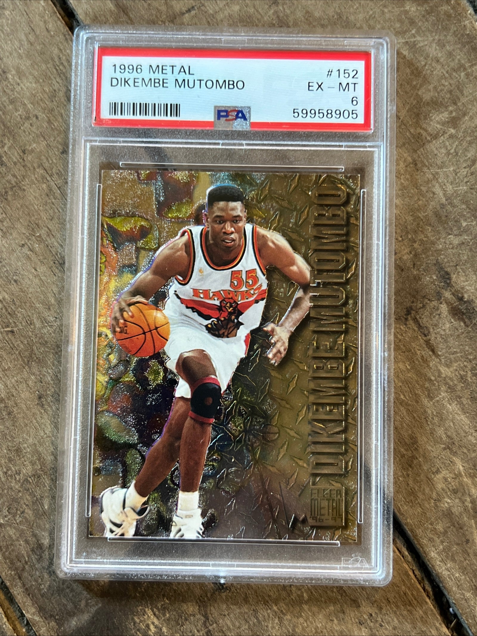 1996 Fleer Metal NBA Basketball Card - Dikembe Mutombo - Atlanta Hawks - PSA EX 6