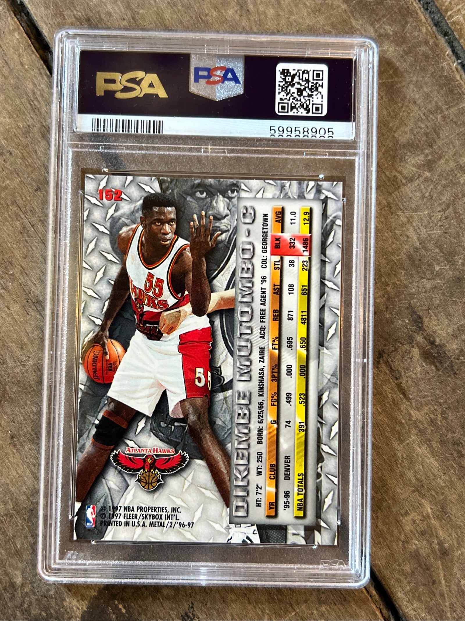 1996 Fleer Metal NBA Basketball Card - Dikembe Mutombo - Atlanta Hawks - PSA EX 6