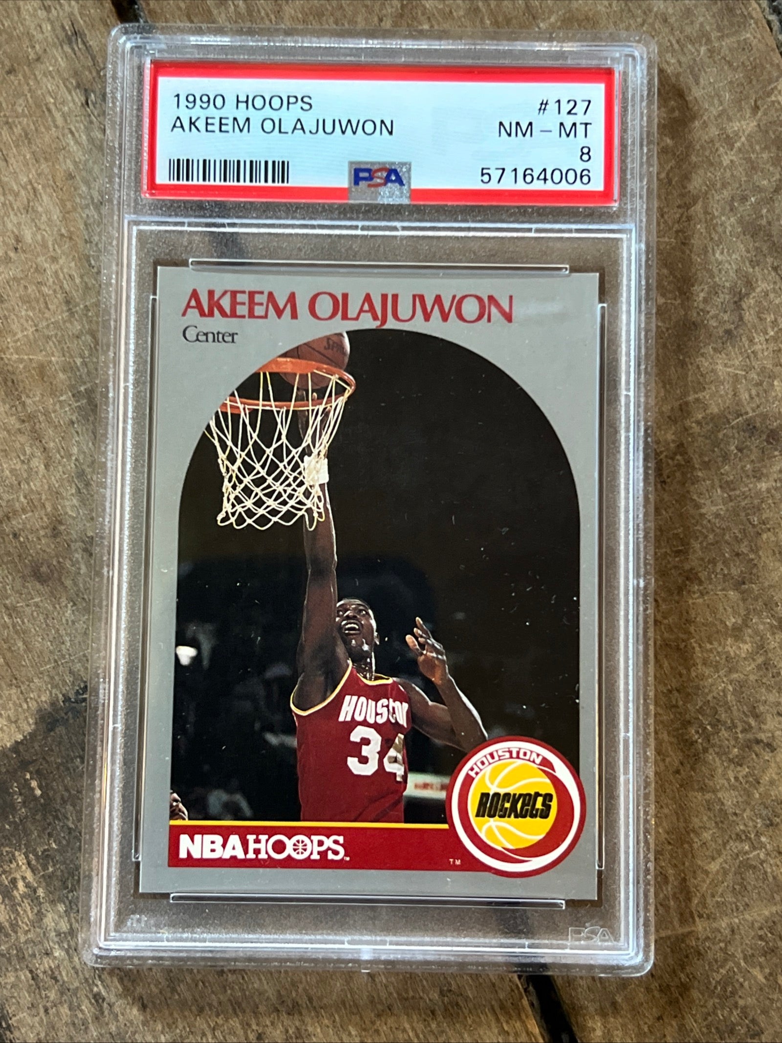 1990 NBA HOOPS Basketball Card - Akeem Olajuwon Houston Rockets - PSA NM-MT 8