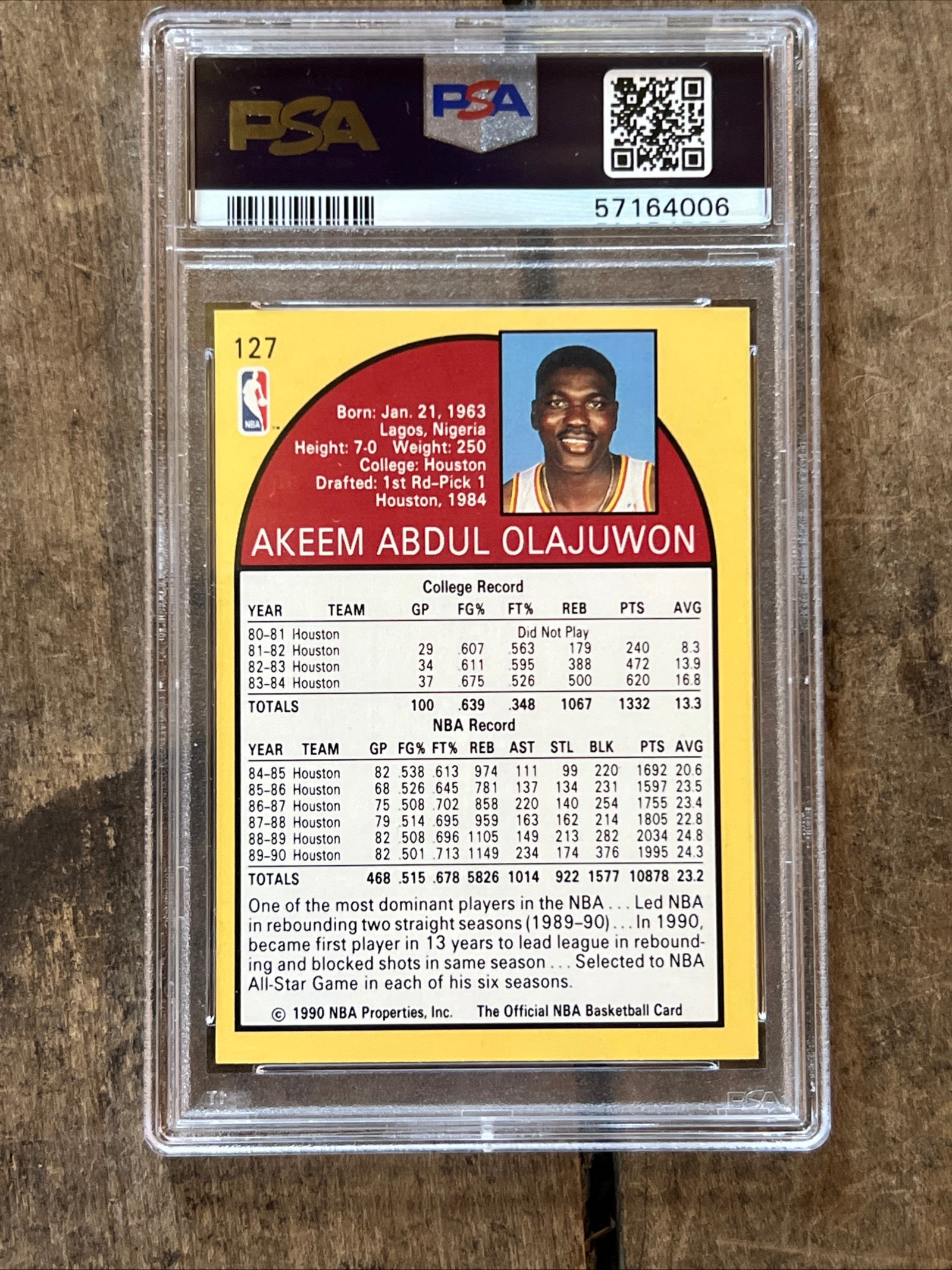 1990 NBA HOOPS Basketball Card - Akeem Olajuwon Houston Rockets - PSA NM-MT 8