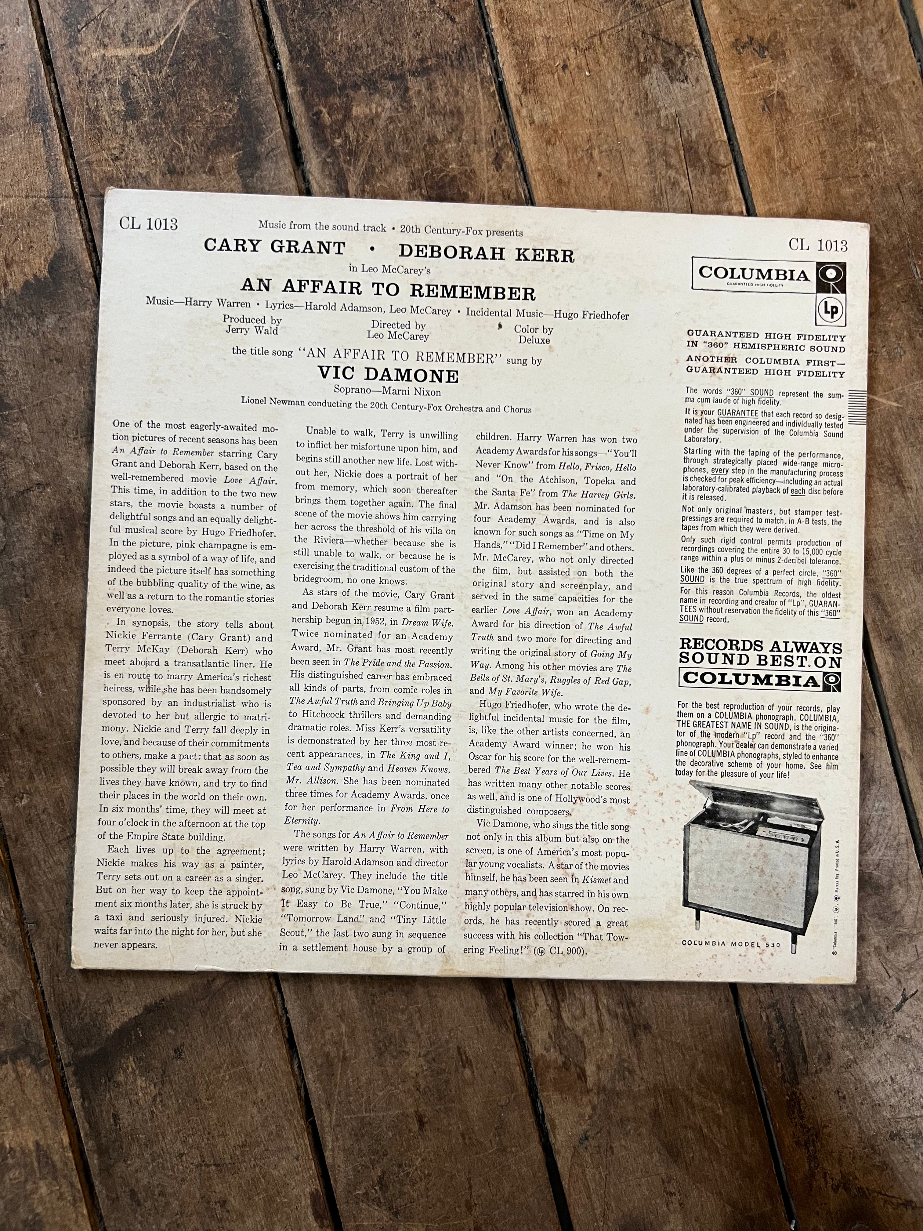 An Affair To Remember - Cary Grant & Deborah Kerr - 1957 Columbia Records Vinyl LP Album