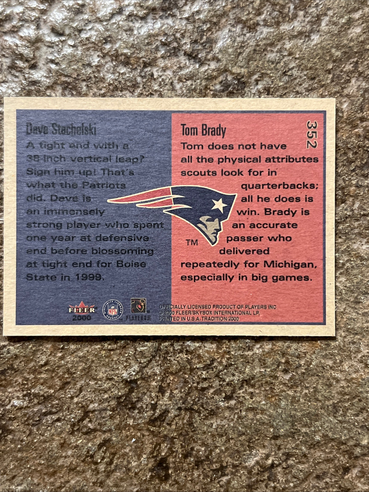 2000 Fleer Tradition - Rookies to Watch Tom Brady, Dave Stachelski #352 (RC) NFL