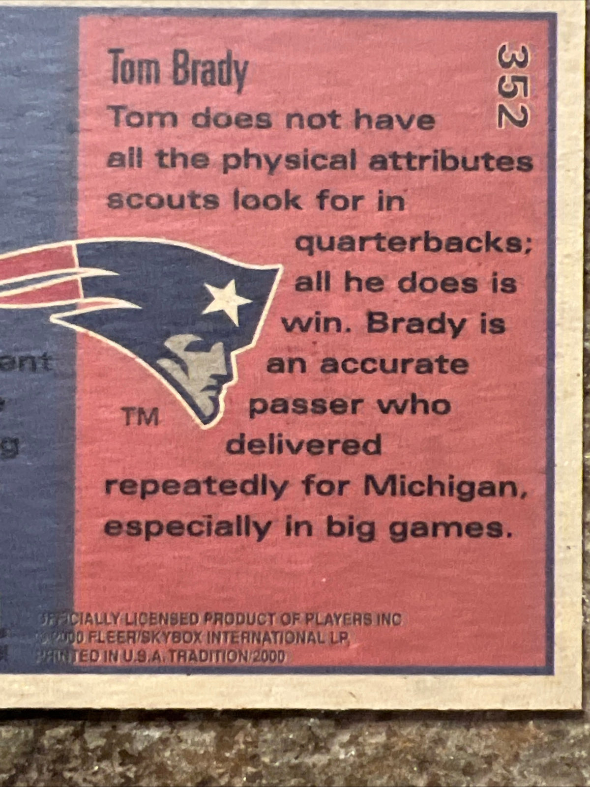 2000 Fleer Tradition - Rookies to Watch Tom Brady, Dave Stachelski #352 (RC) NFL