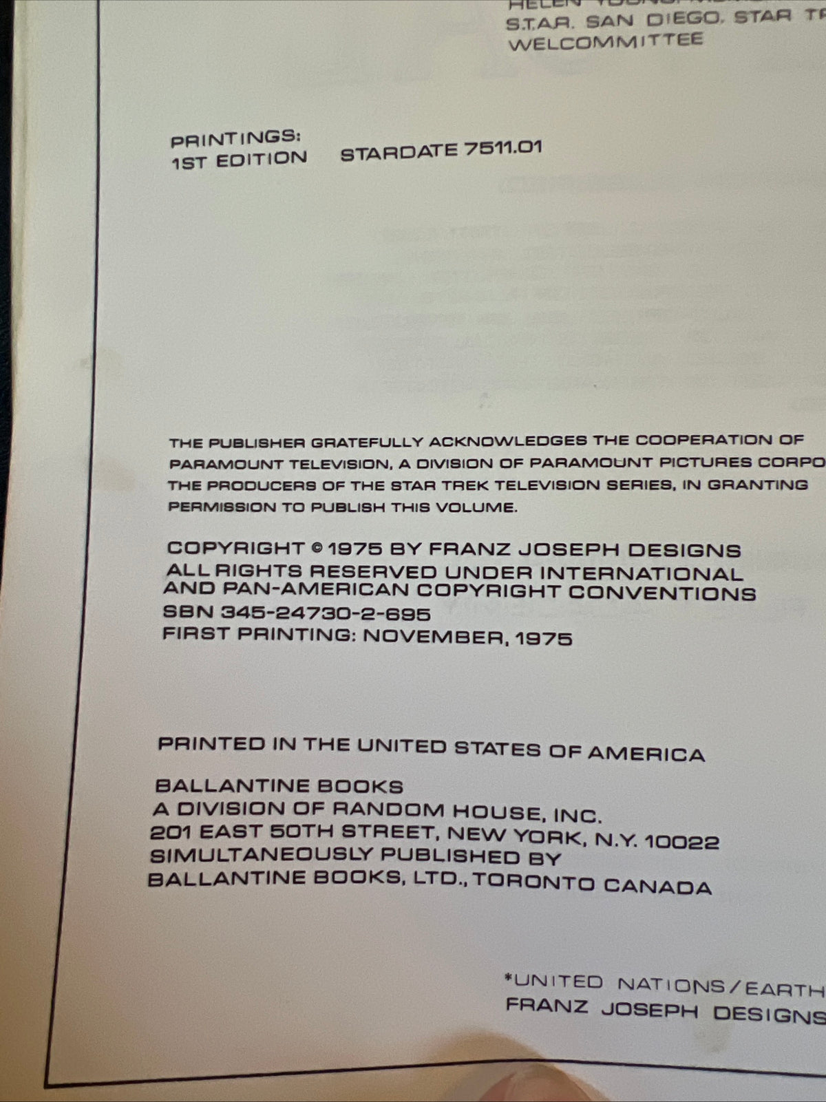 STAR TREK Starfleet Technical Manual (1975 1st Edition ) Ballantine Books