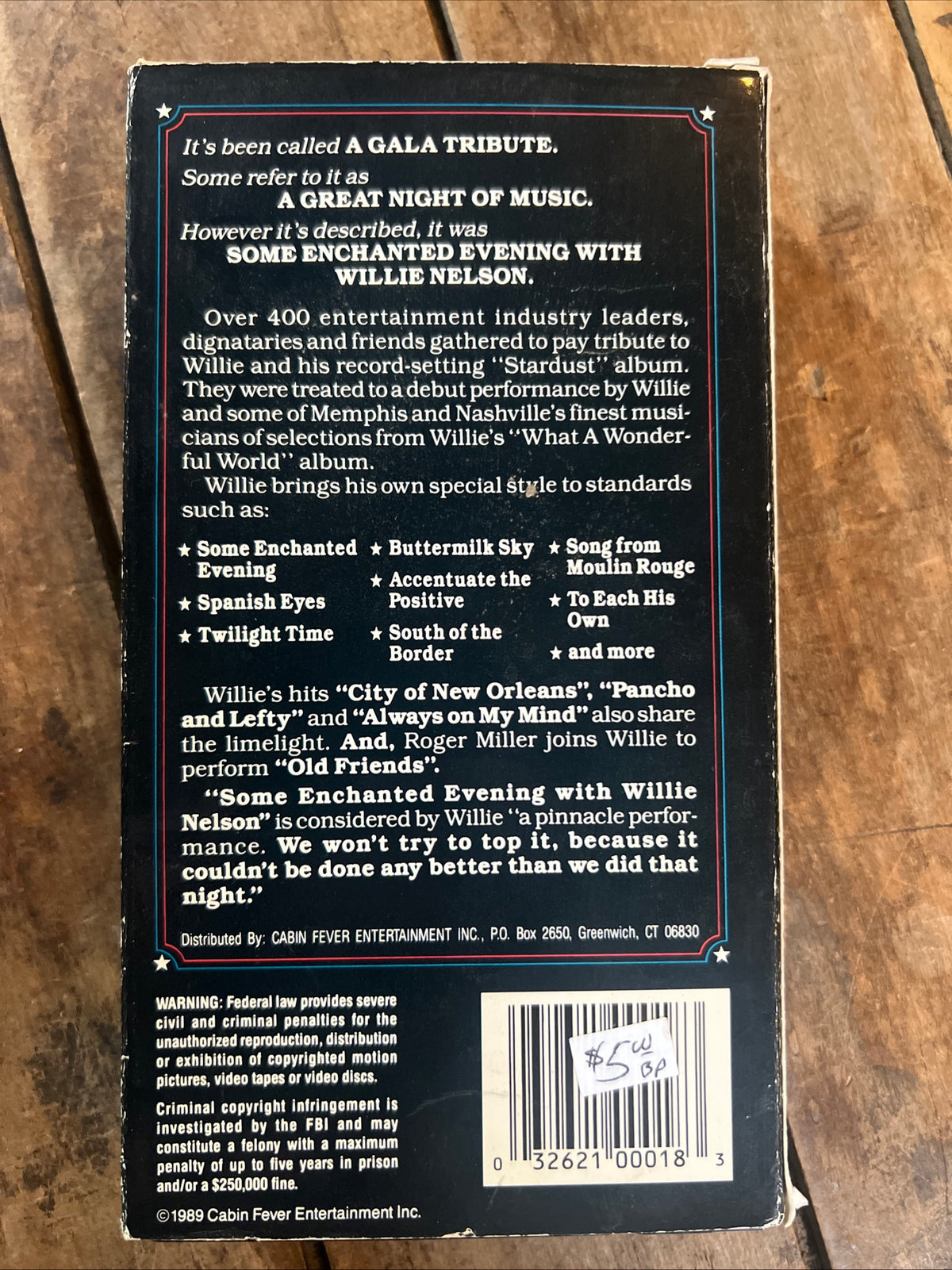 Some Enchanted Evening With Willie Nelson ( VHS 1988 ) Cabin Fever Entertainment