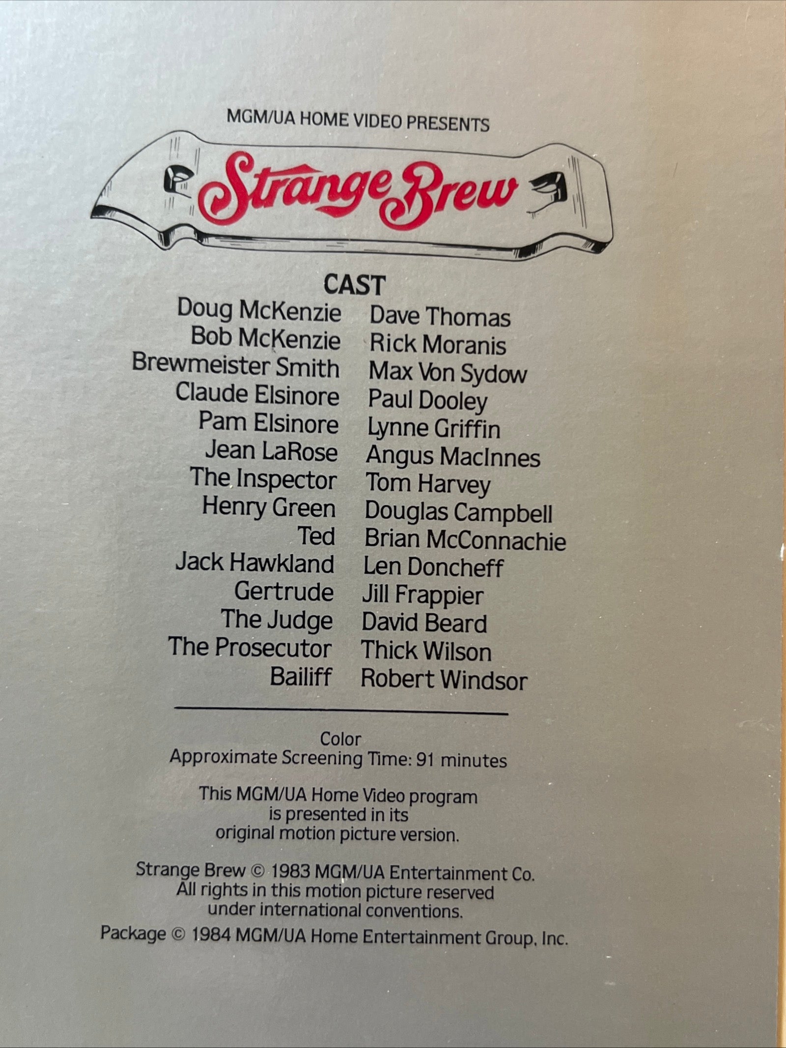 Strange Brew ( BIG BOX VHS 1983 ) Comedy/ Crime [PG]