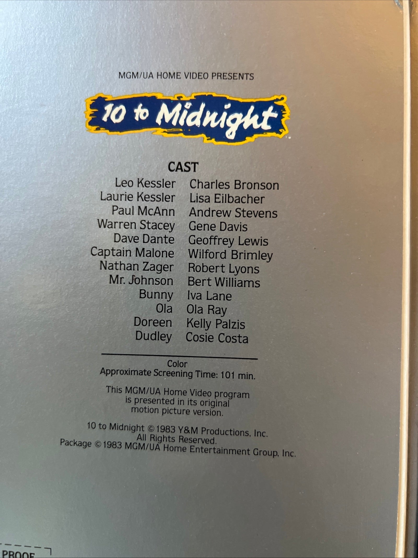 10 to Midnight ( BIG BOX VHS 1983 ) Thriller / Crime [R] Charles Bronson