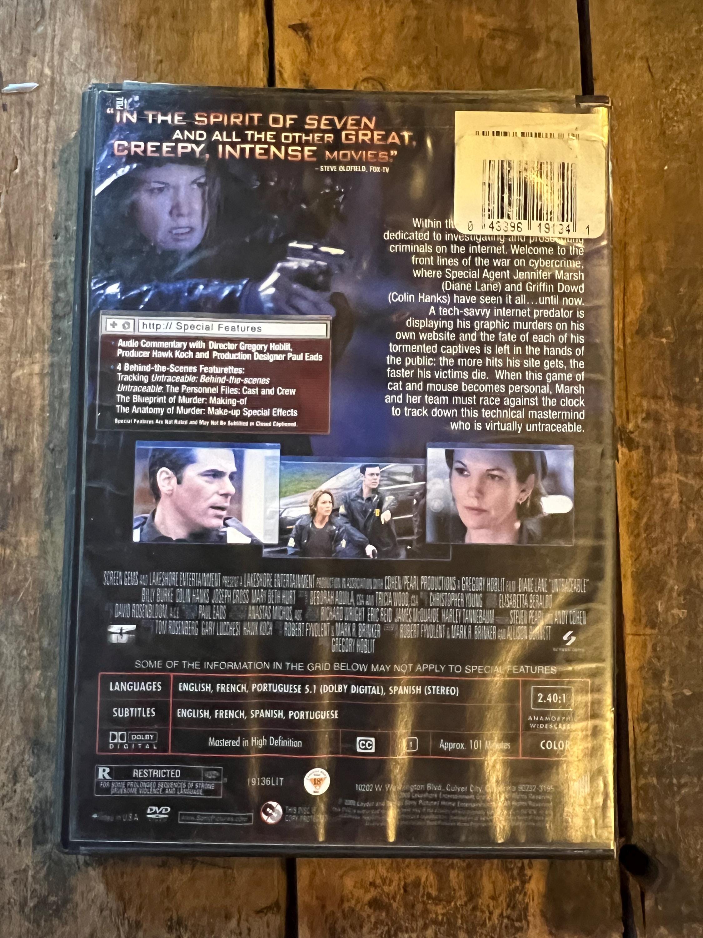 UNTRACEABLE ( DVD  )  Horror / Action Starring Diane Lane & Colin Hanks
