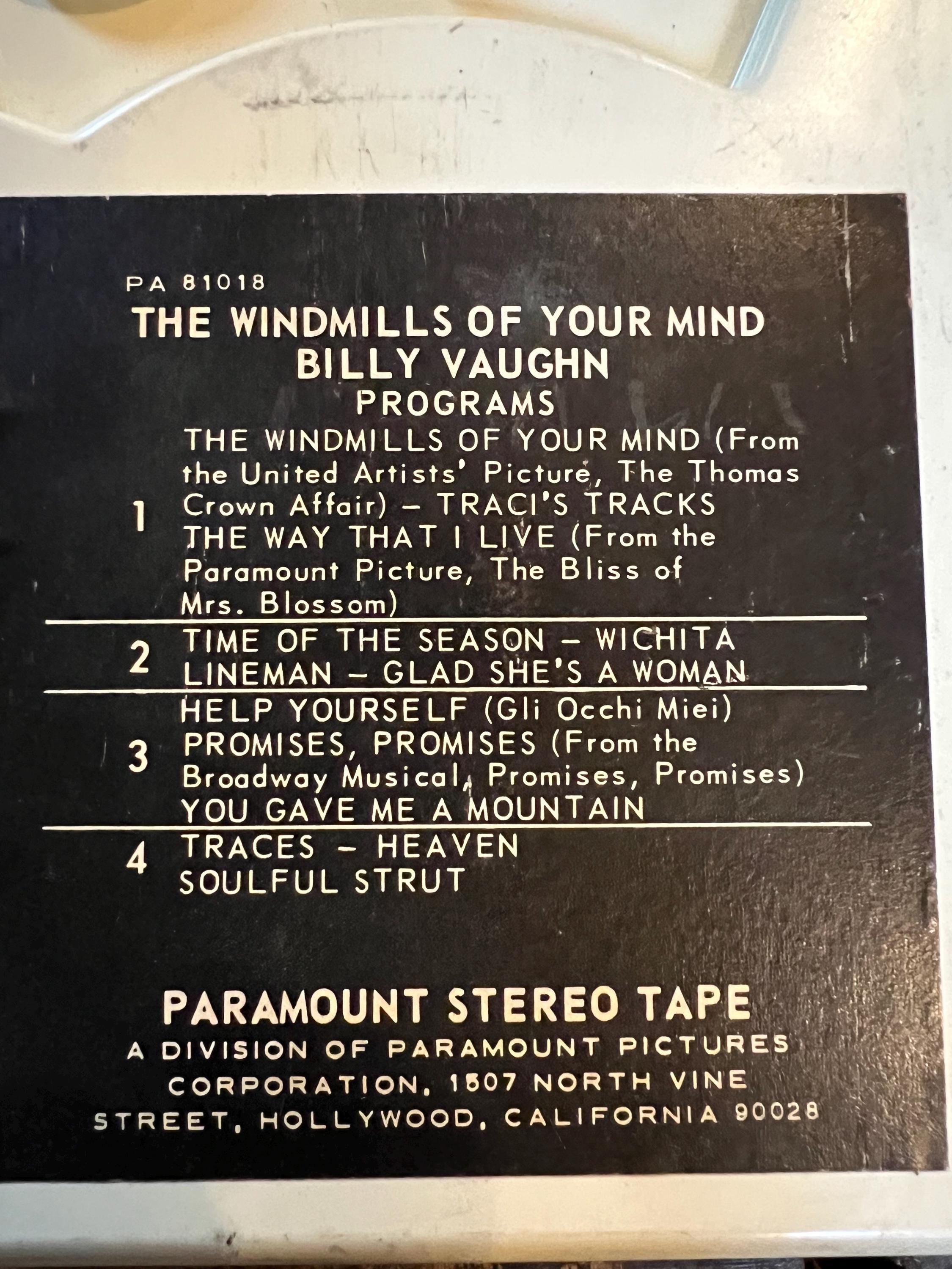 1969 Billy Vaughn “The Windmills Of Your Mind” Capitol Records 8-Track Tape