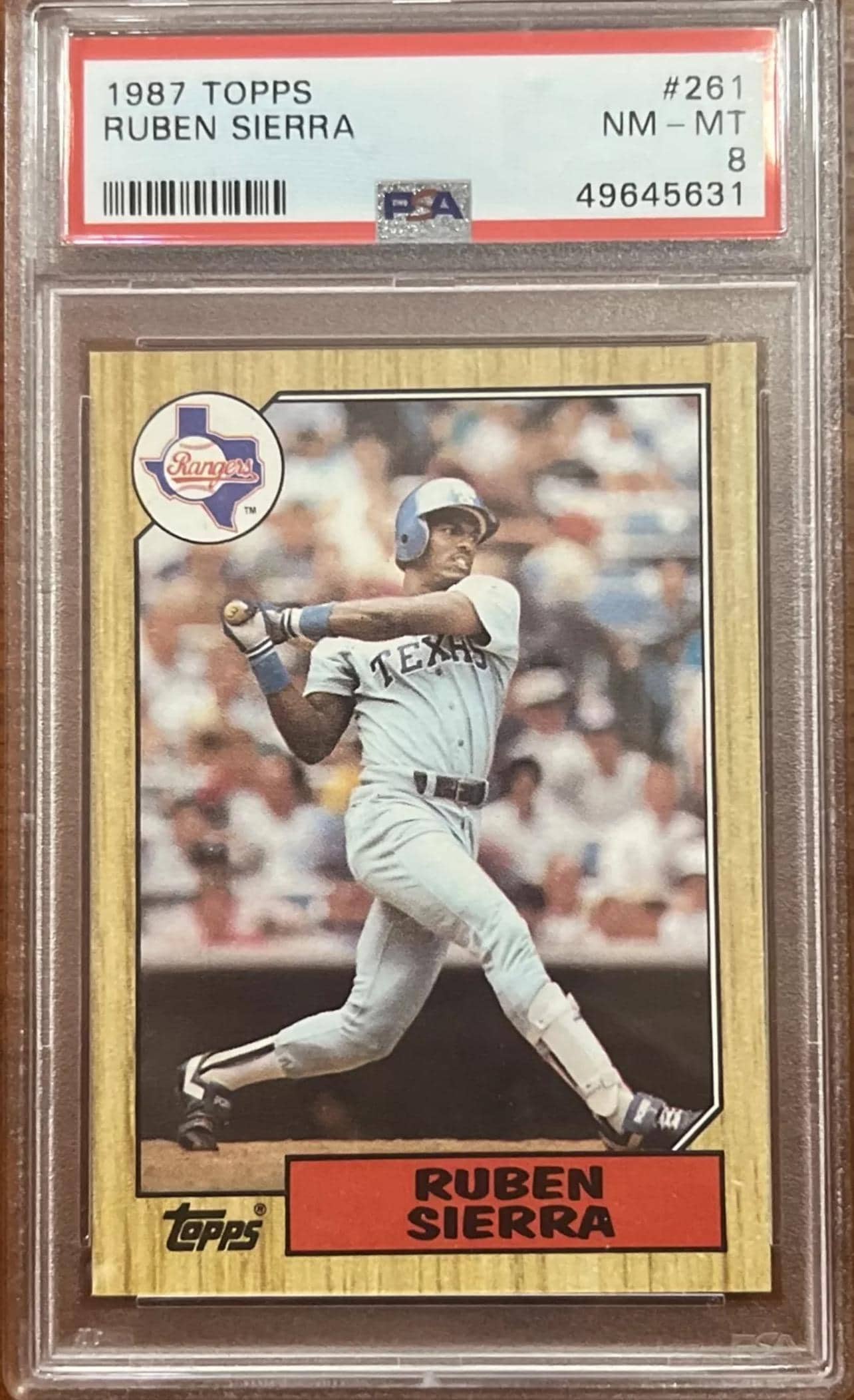 Vintage 1987 Topps Ruben Sierra Rookie Card - Texas Rangers - PSA 8 Graded