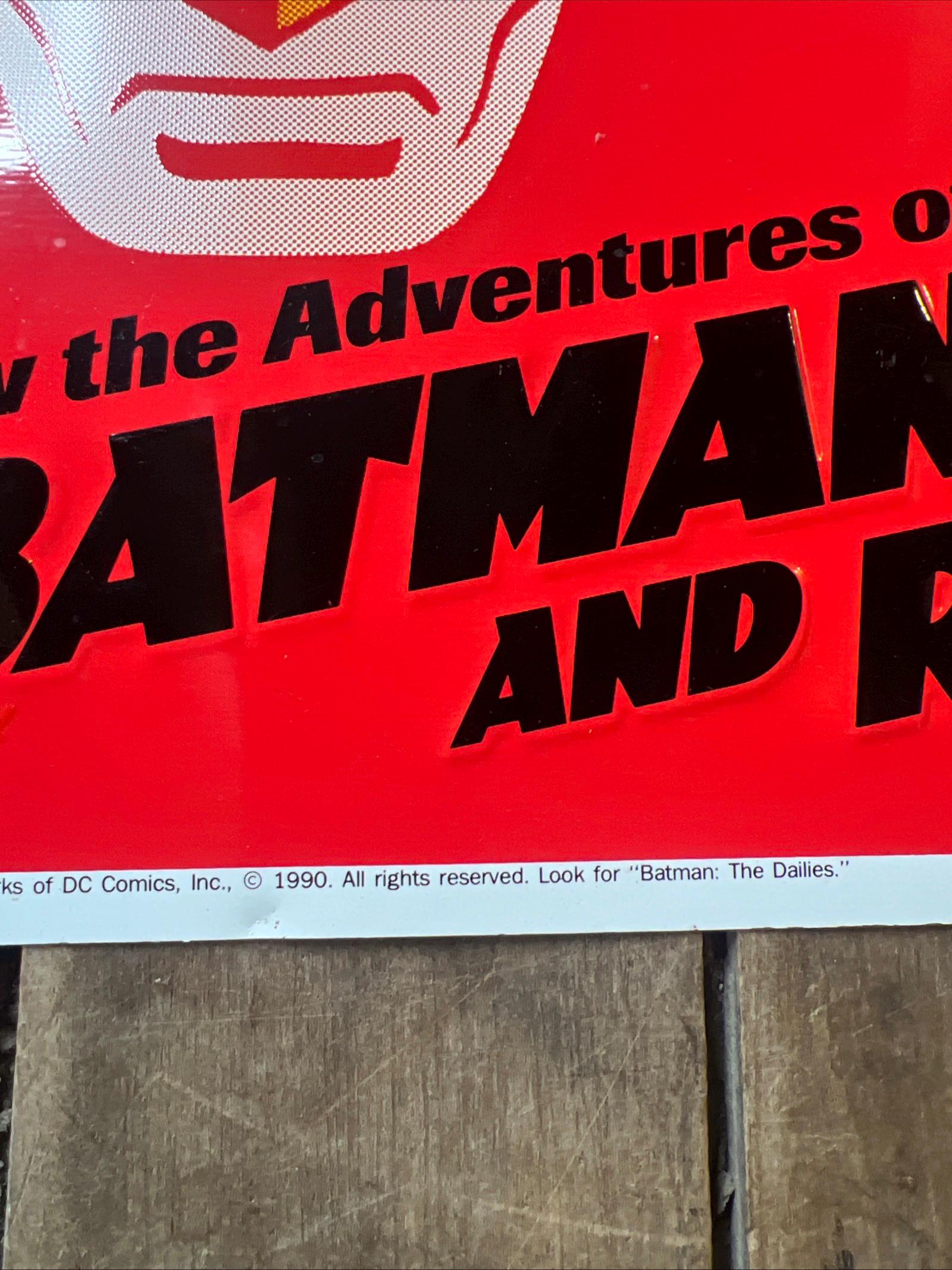 1990 BATMAN and ROBIN - DC Comics - Kitchen Sink Press - Embossed Metal sign Advertising - Daily Comic Strip Sign