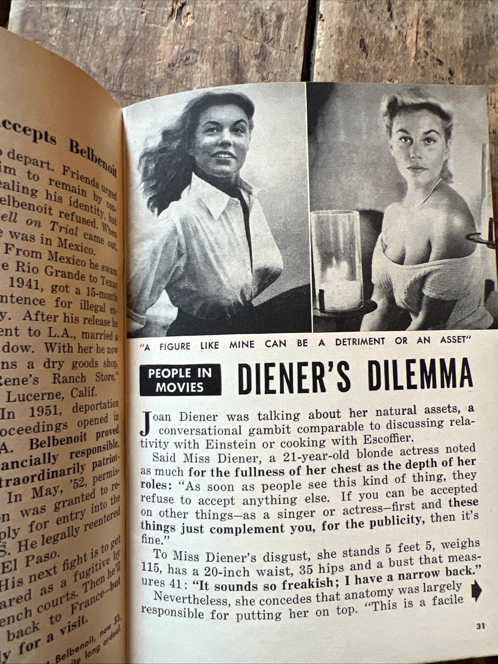 Vintage 1953 People Magazine: Joan Diener "Gasp Girl" Cover, Pocket Size