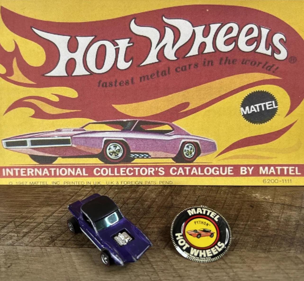 Vintage 1967 Hot Wheels Redline Python - Sweet Sixteen - Die Cast Car & Collector’s Button