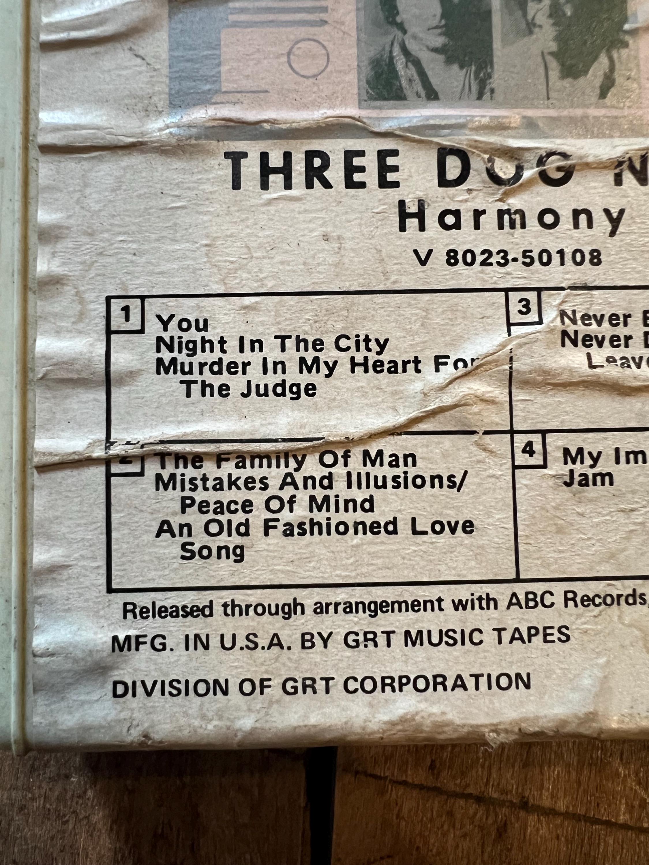 1971 Three Dog Night “Harmony” - Dunhill Records 8-Track Tape