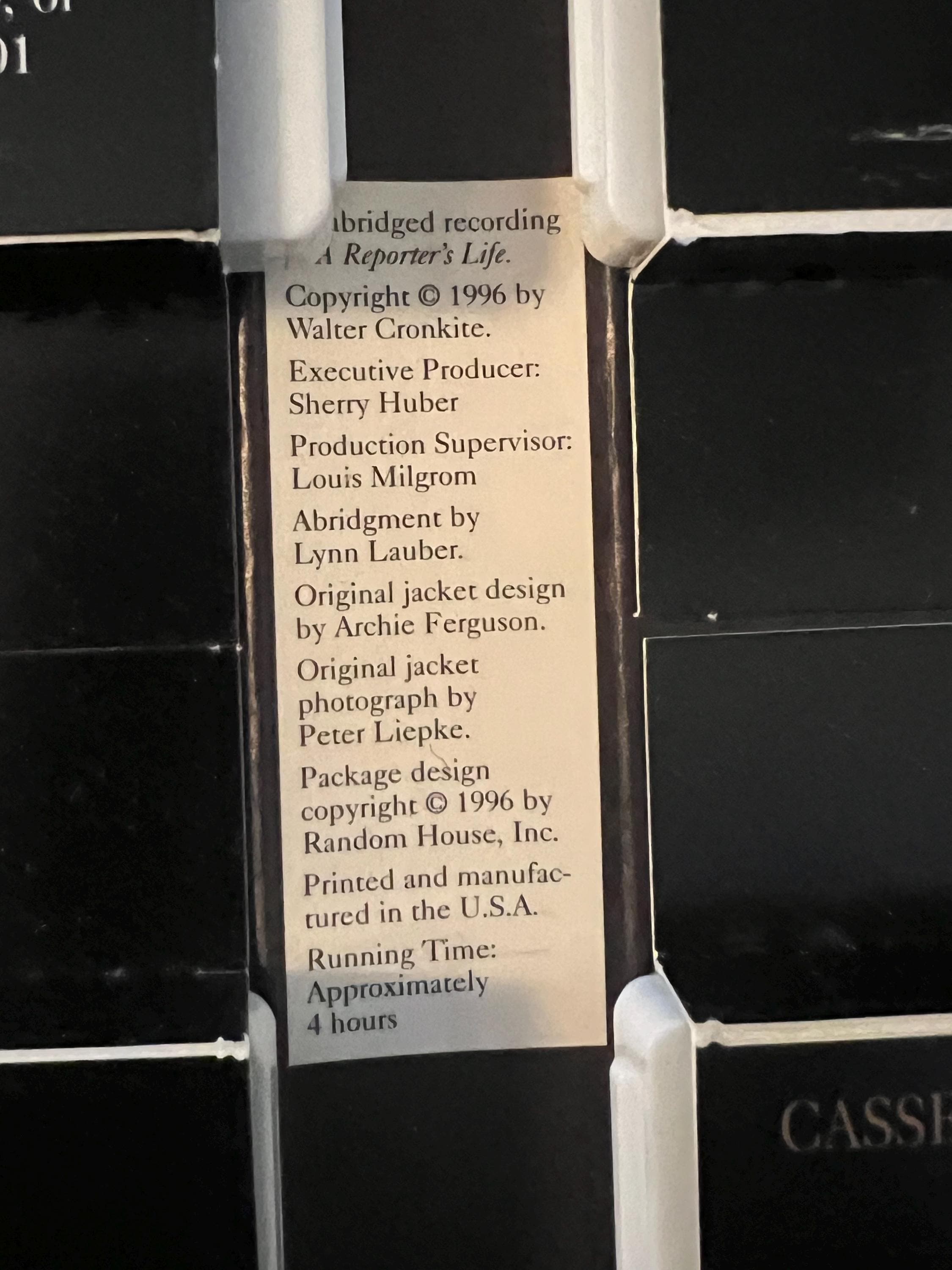 Walter Cronkite “ A Reporters Life “ ( Cassette Tape 1996 ) Random House Audiobooks