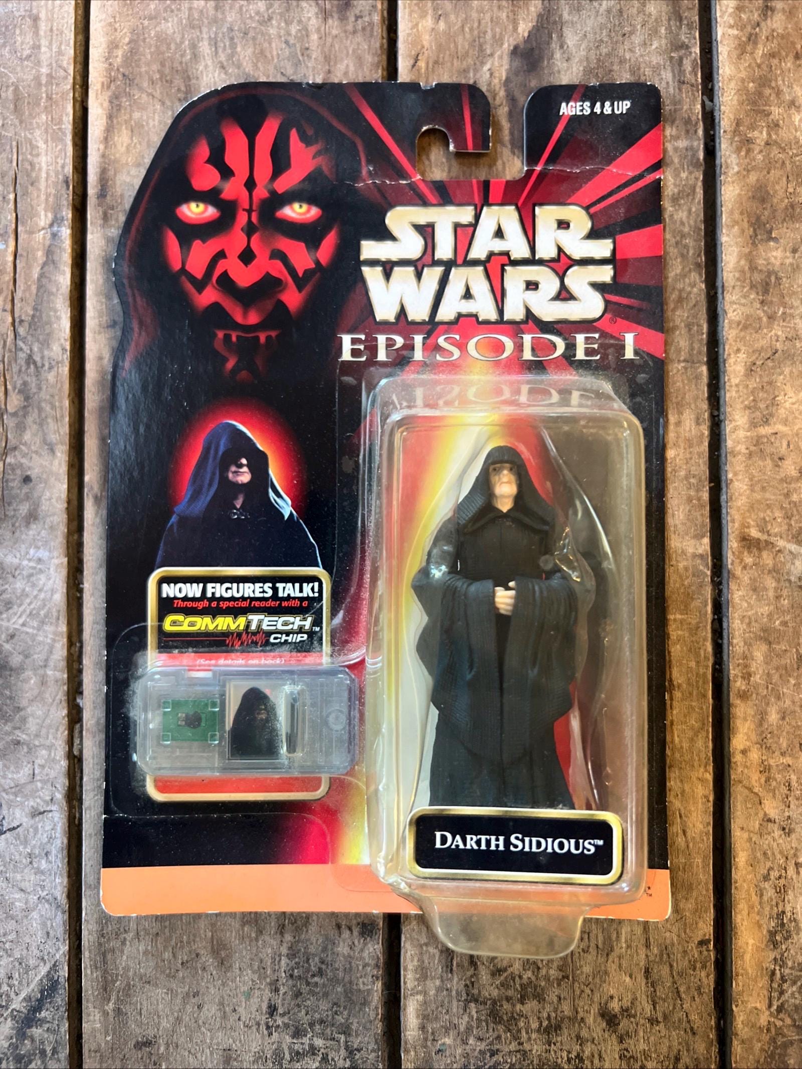 1998 Darth Sidious Action Figure: Star Wars Episode 1, Commtech Chip, MOC