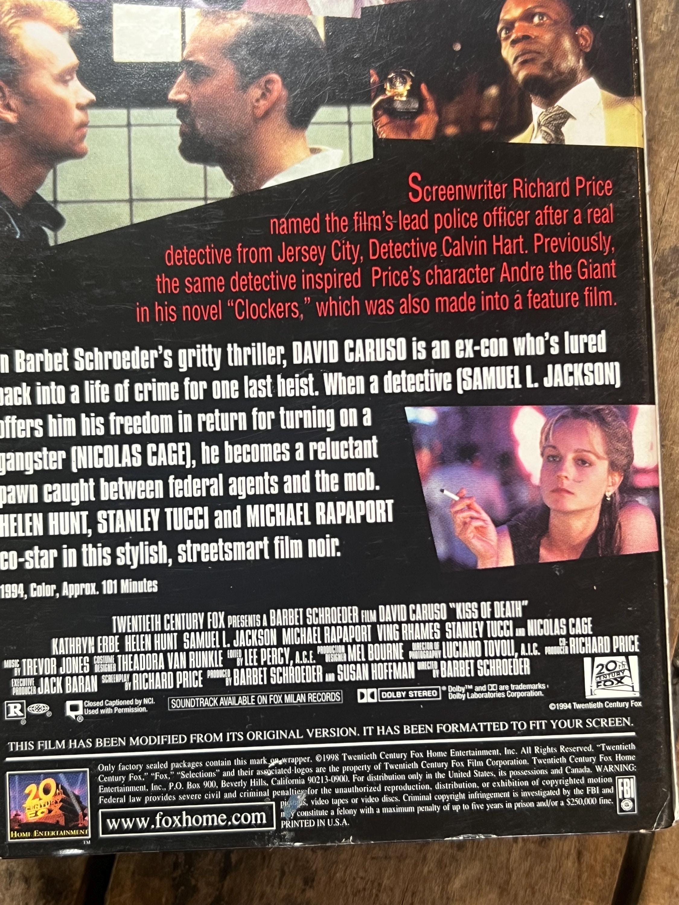 Kiss Of Death - VHS Movie ( 1995 ) - Starring Nicolas Cage & Samuel L Jackson