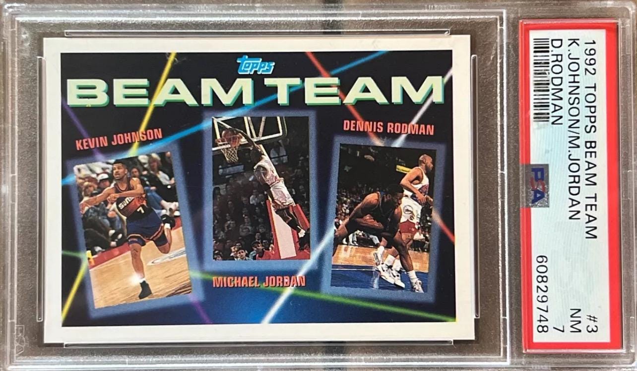 1992 Topps Beam Team Basketball Card: Jordan, Rodman, Johnson - PSA 7