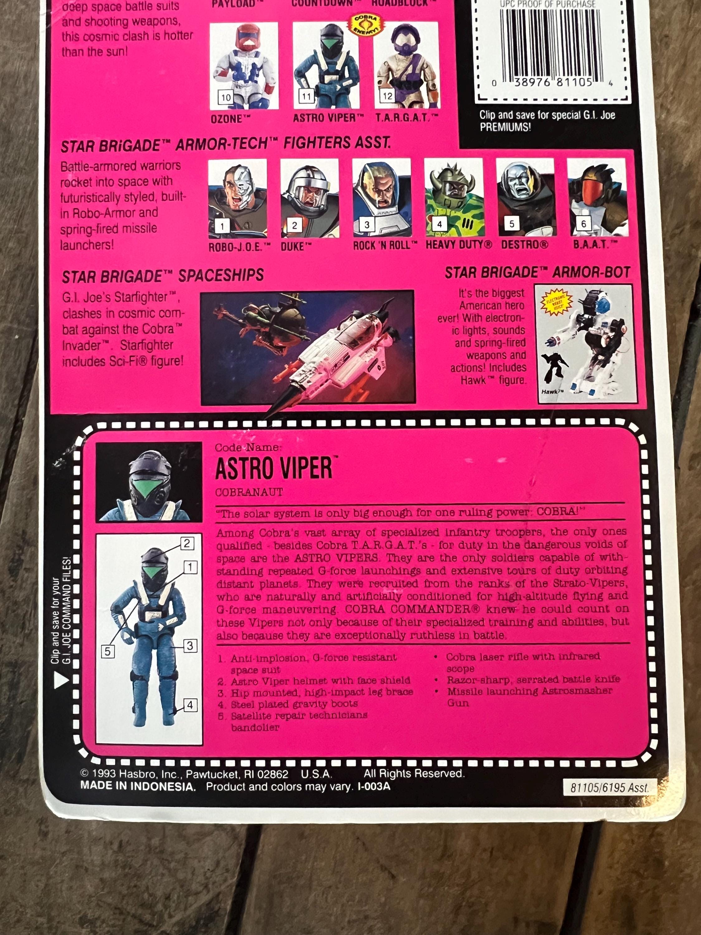 1993 Hasbro GI JOE - Astro Viper Cobranaut V2 - Star Brigade Action Figure Complete On Original Card MOC