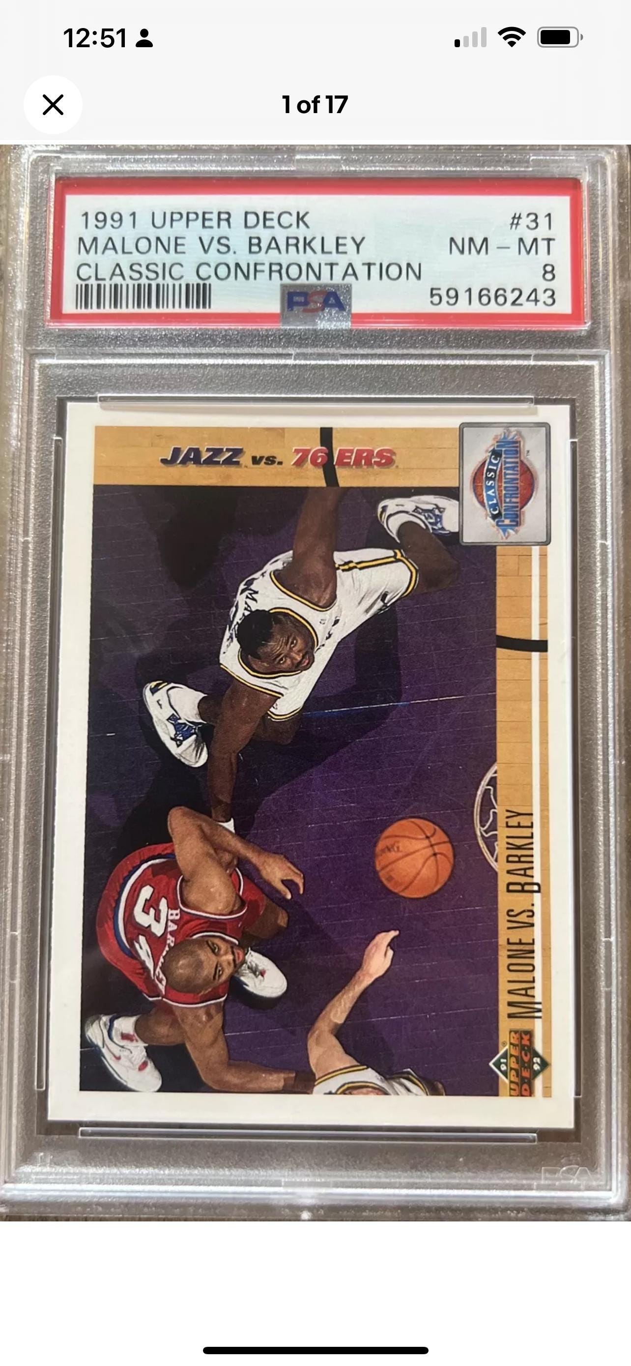 1991 Upper Deck Karl Malone vs Charles Barkley Basketball Card - PSA 8