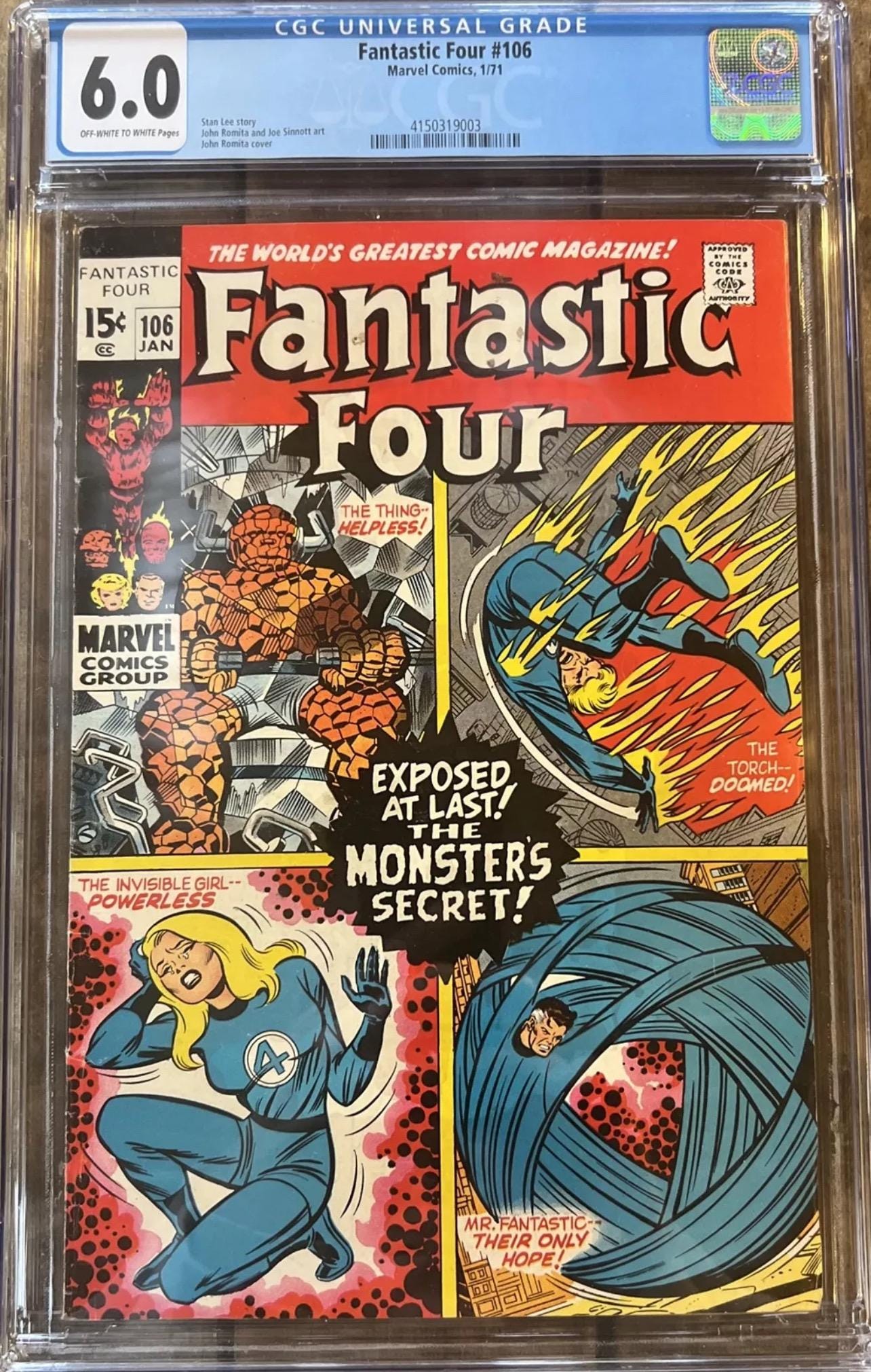 1971 Fantastic Four #106 - John Romita Cover - Marvel Comic - CGC Graded 6.0 - Stan Lee story