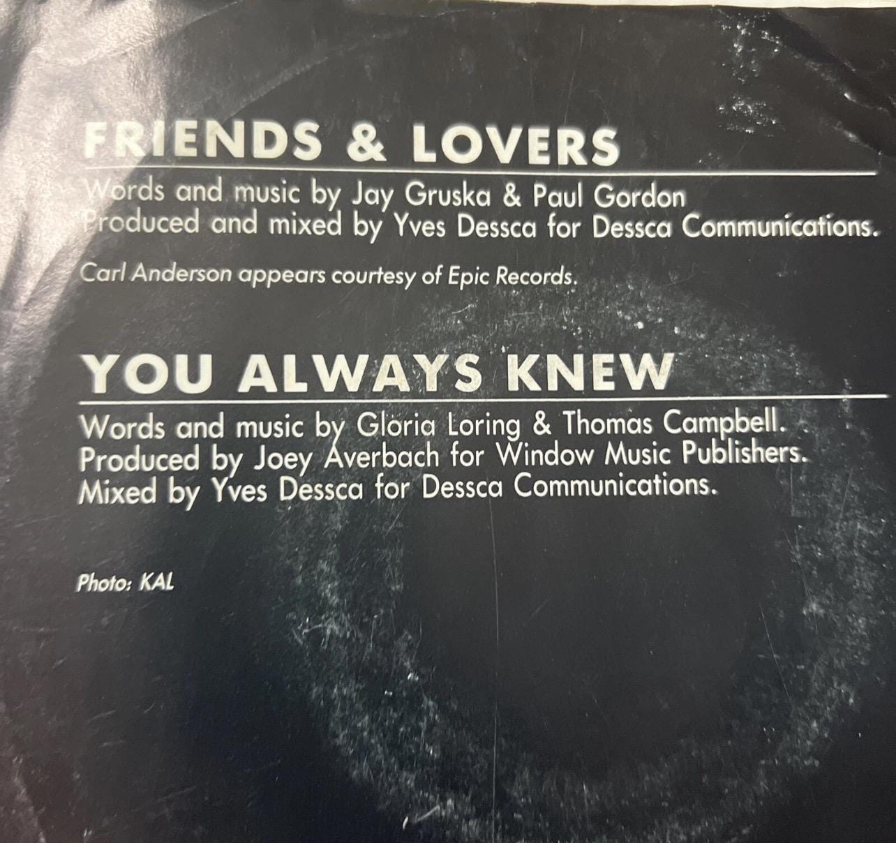 Friends and Lovers 45 Record - Gloria Loring and Carl Anderson, 1986 Retro Vinyl