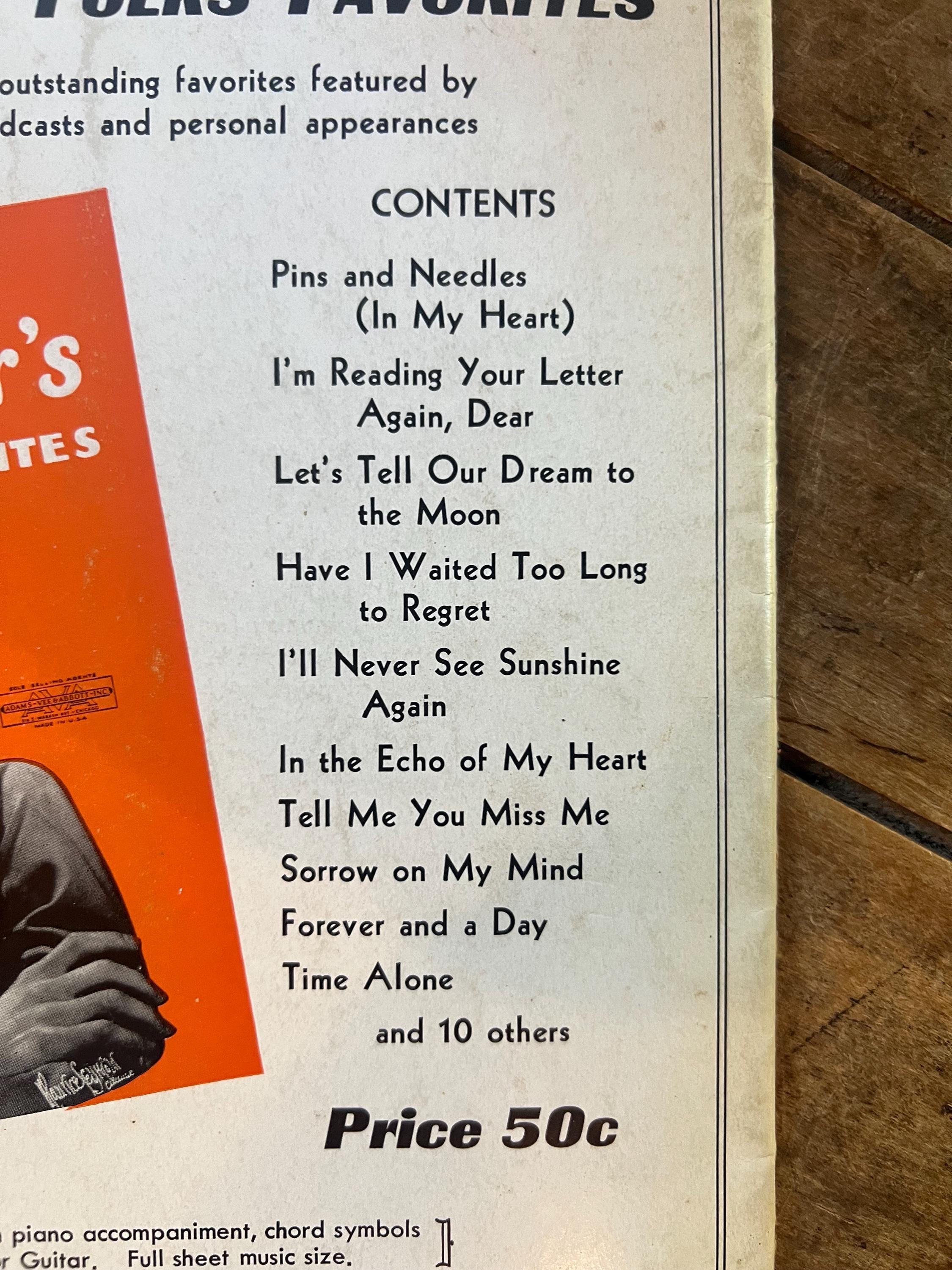 Vintage 1940s Roy Acuff Sheet Music: Smokey Mountain Songs
