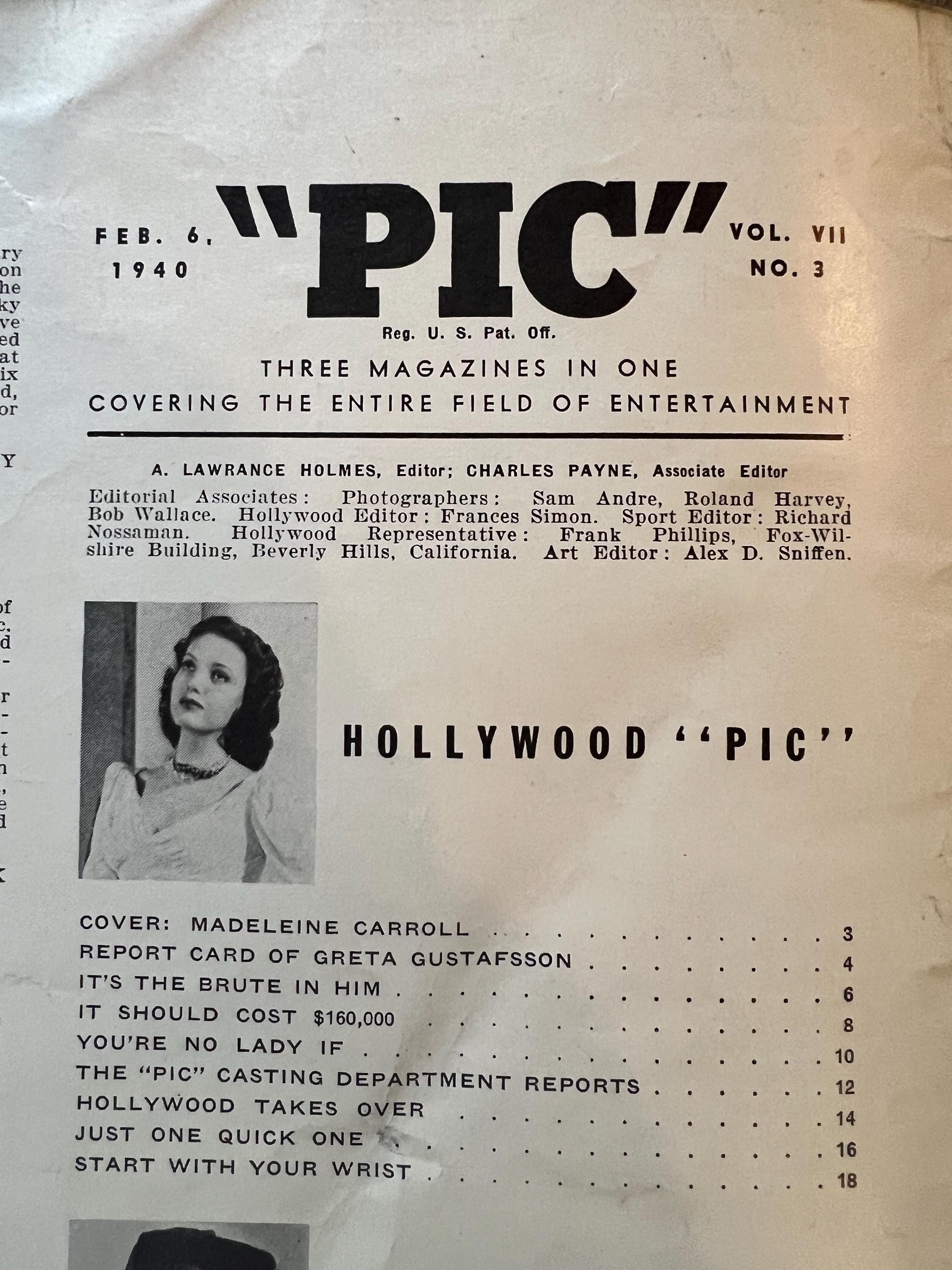 PIC Magazine (February 1940) Hollywood, Sport & Broadway Magazine