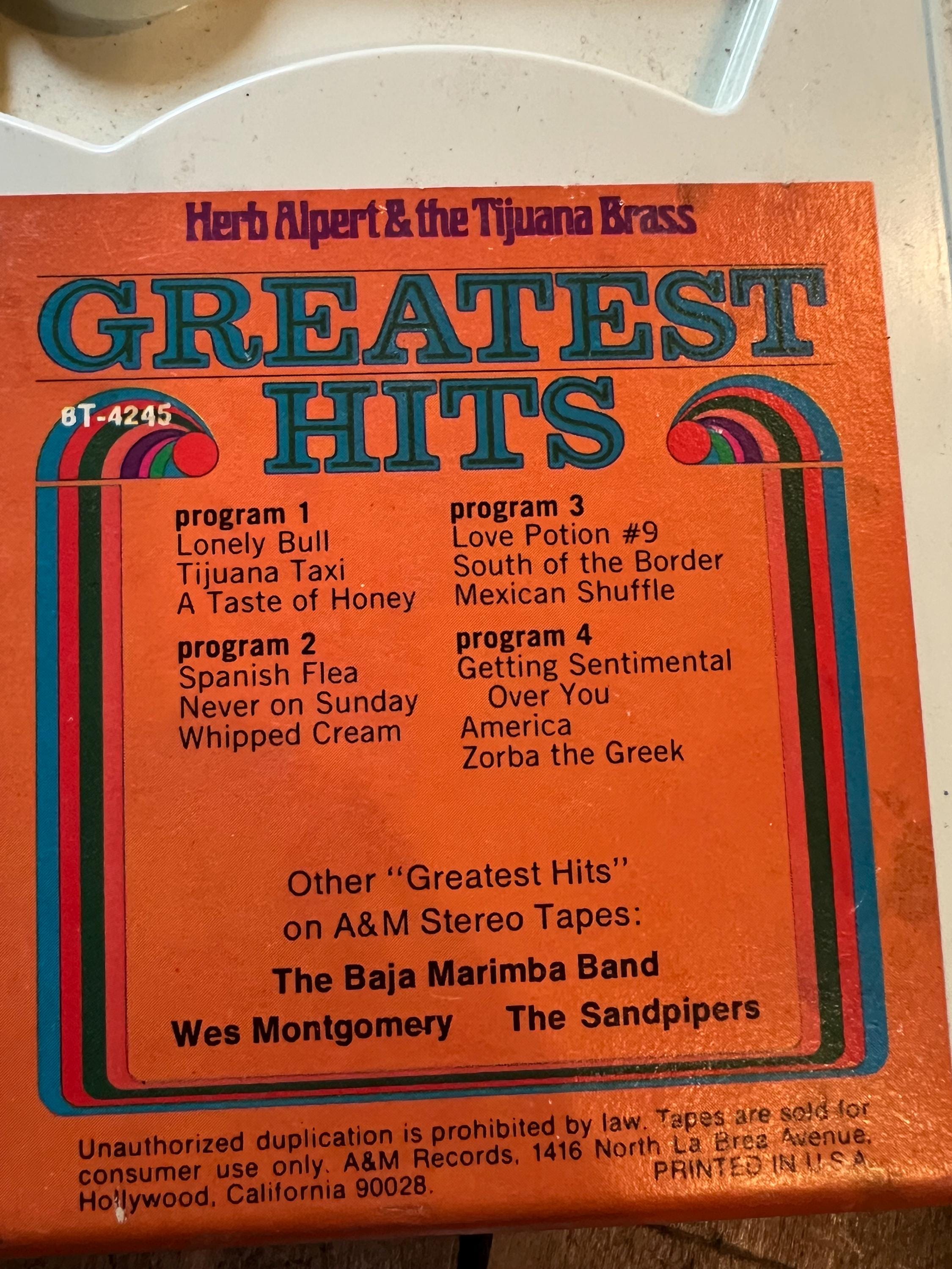 1970 Herb Alpert and The Tijuana Brass Greatest Hits - A&M Records 8-Track Tape