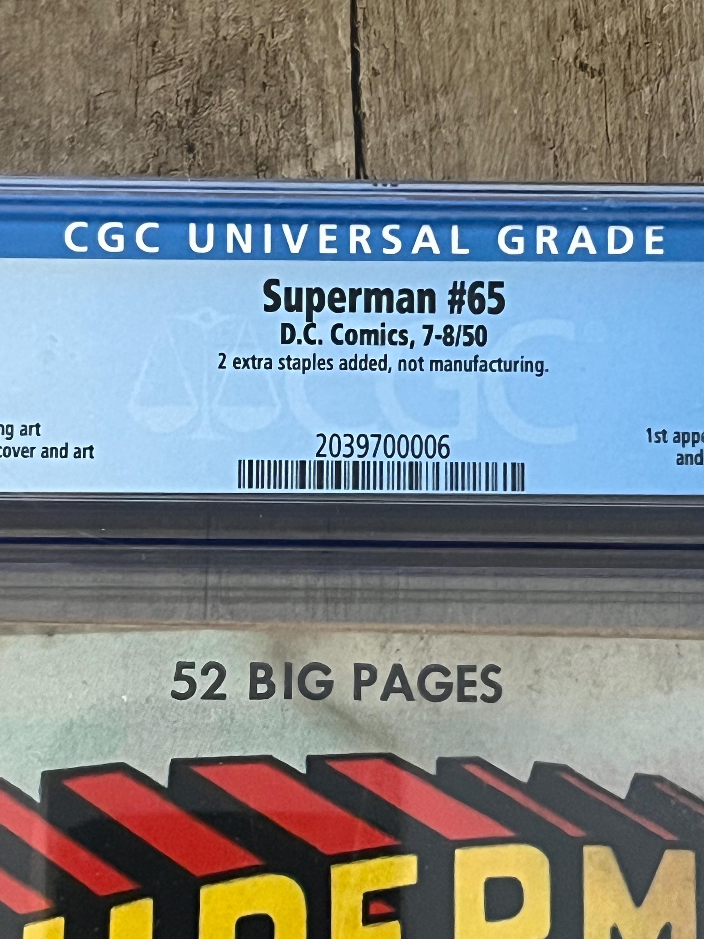 Vintage 1950 Superman DC COMIC #65 / Graded Comic CGC 1.8 / First appearance of Mala, Kizo, and U-Ban Krypton Foes - Key Issue