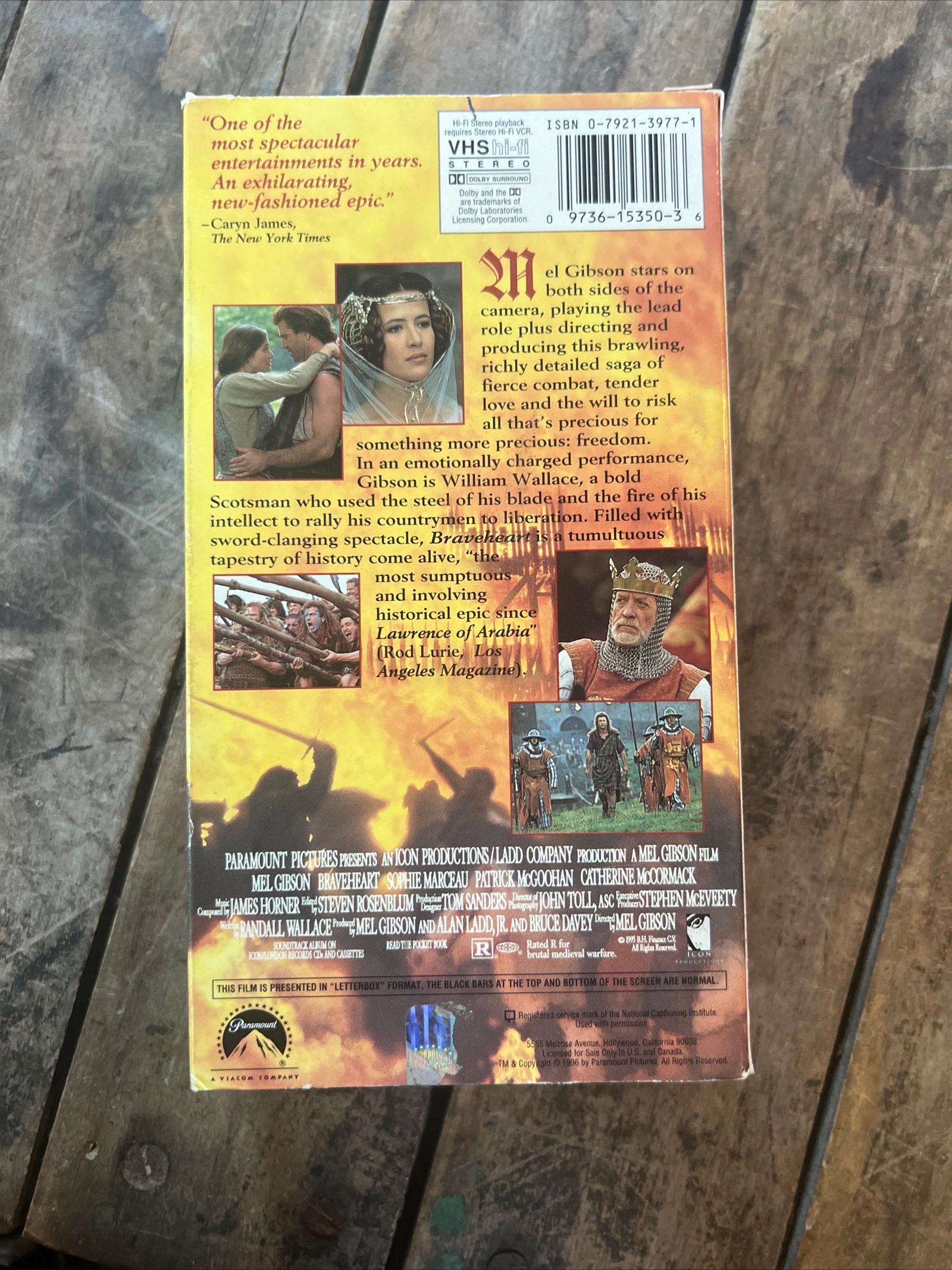 1995 BRAVEHEART staring Mel Gibson & Sophie Marceau - Paramount VHS Movie