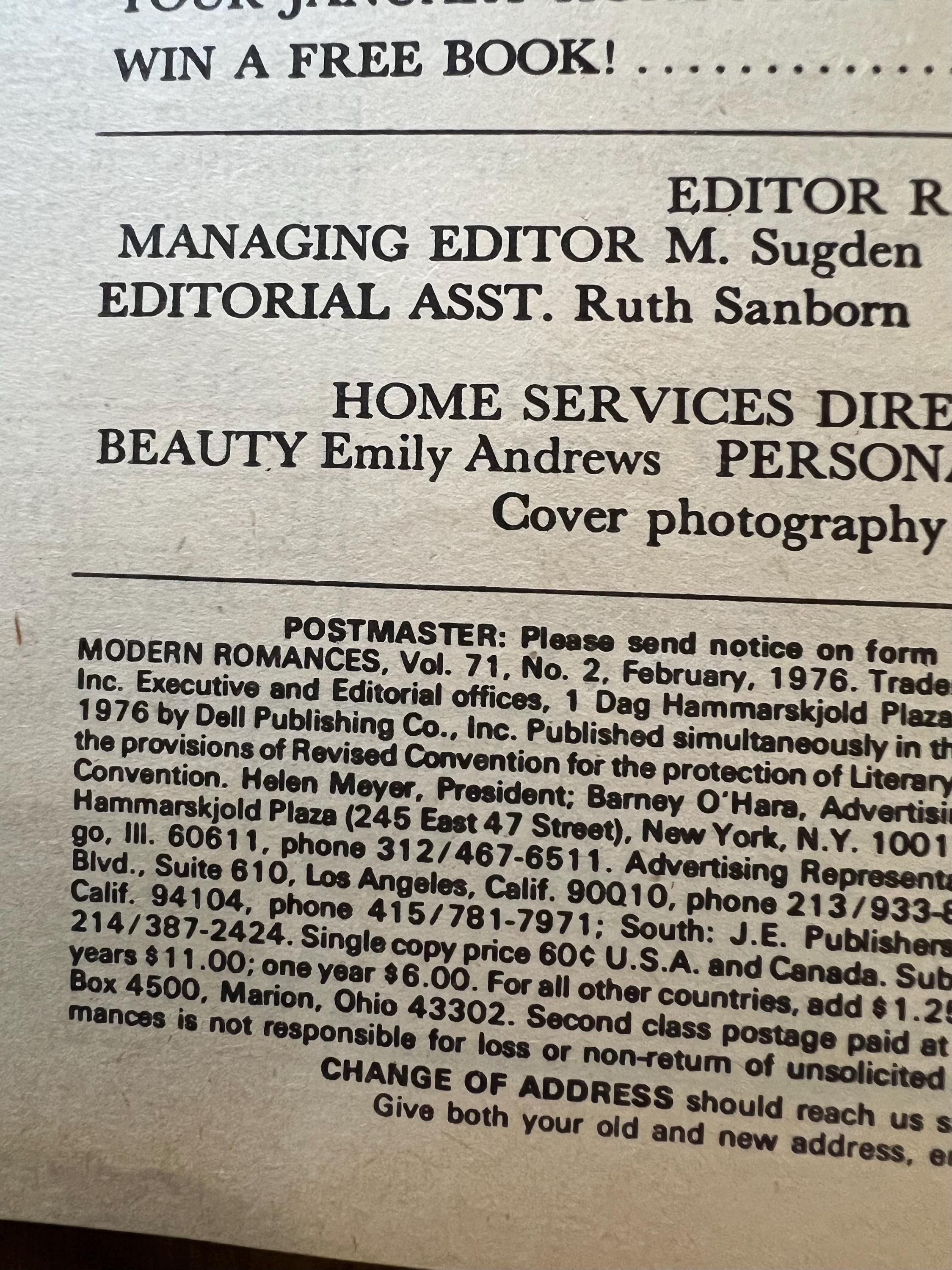 Dell Modern Romances Magazine (February 1976)  Magazine For The Young Homemaker