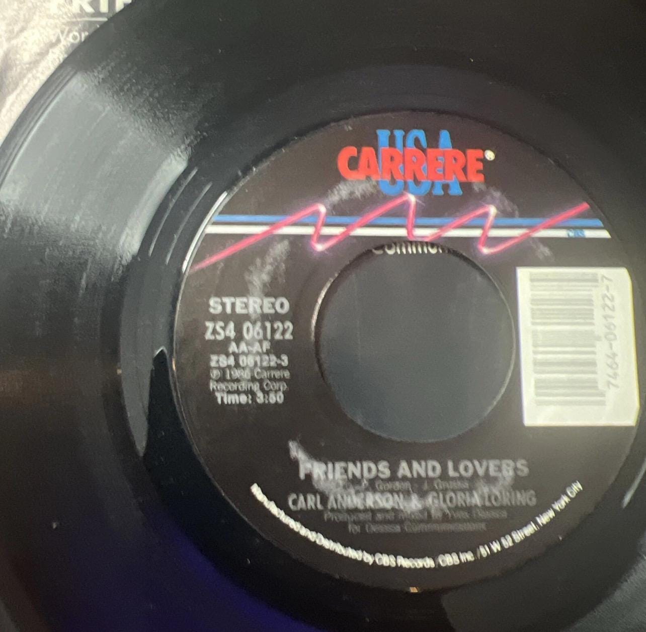 Friends and Lovers 45 Record - Gloria Loring and Carl Anderson, 1986 Retro Vinyl