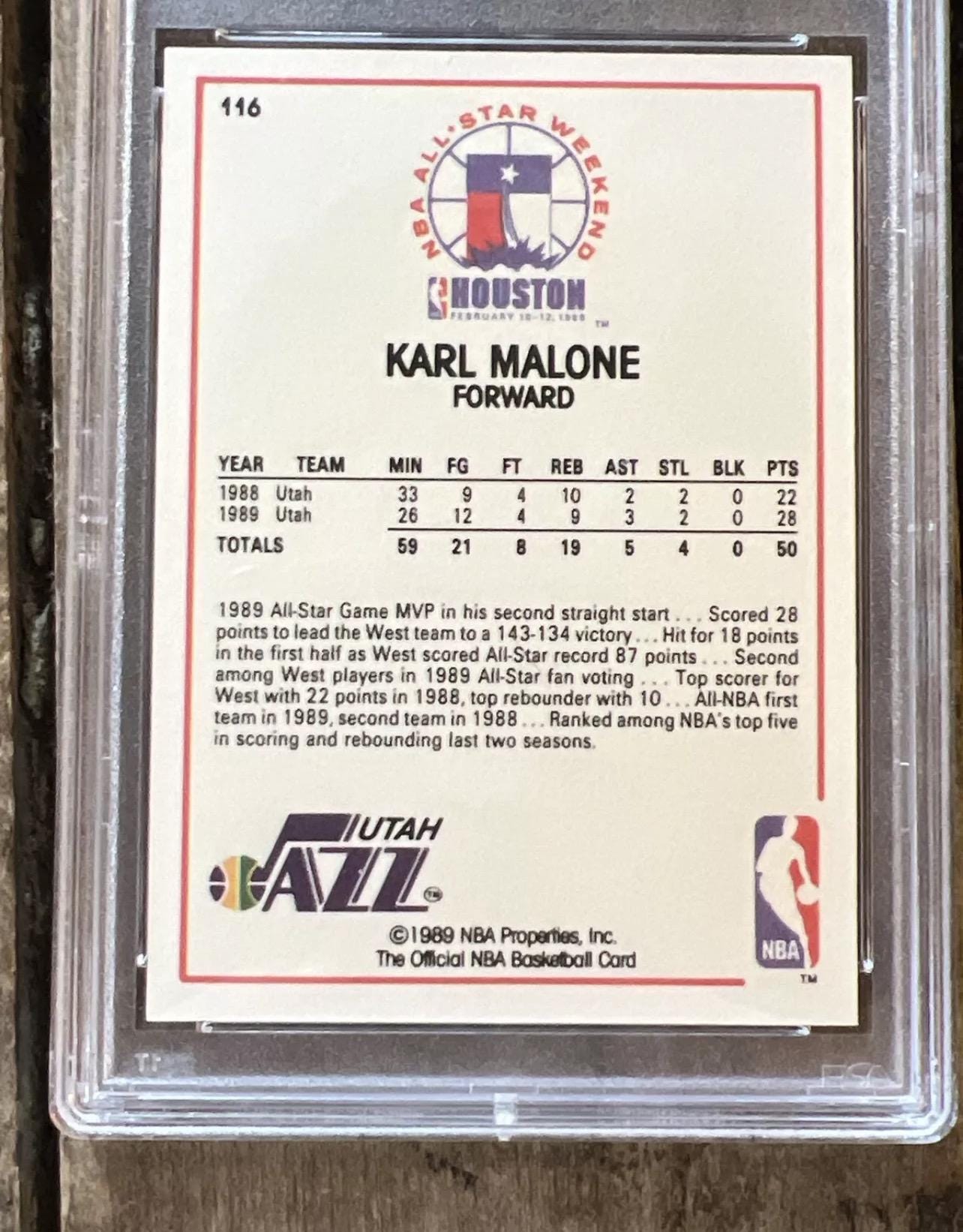 1989 NBA Hoops Karl Malone All-Star Card - PSA 8 Graded