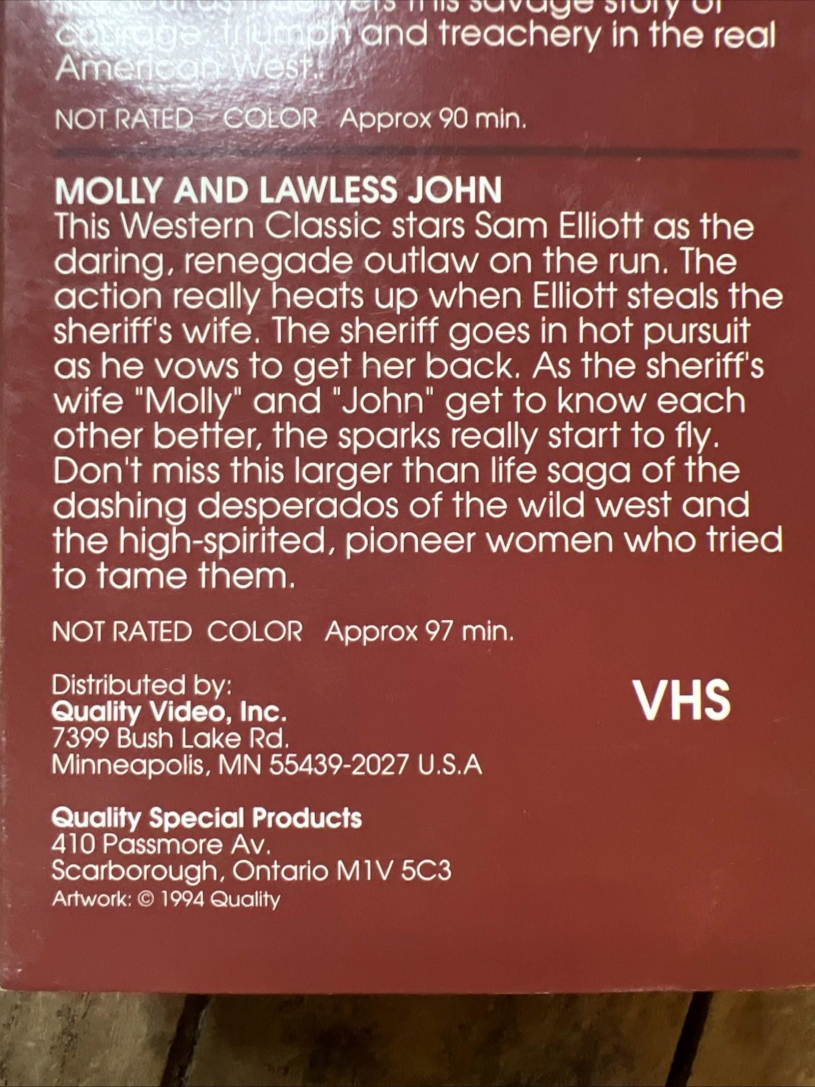 Sam Elliot VHS Box Set: Molly and Lawless John, I Will Fight No More
