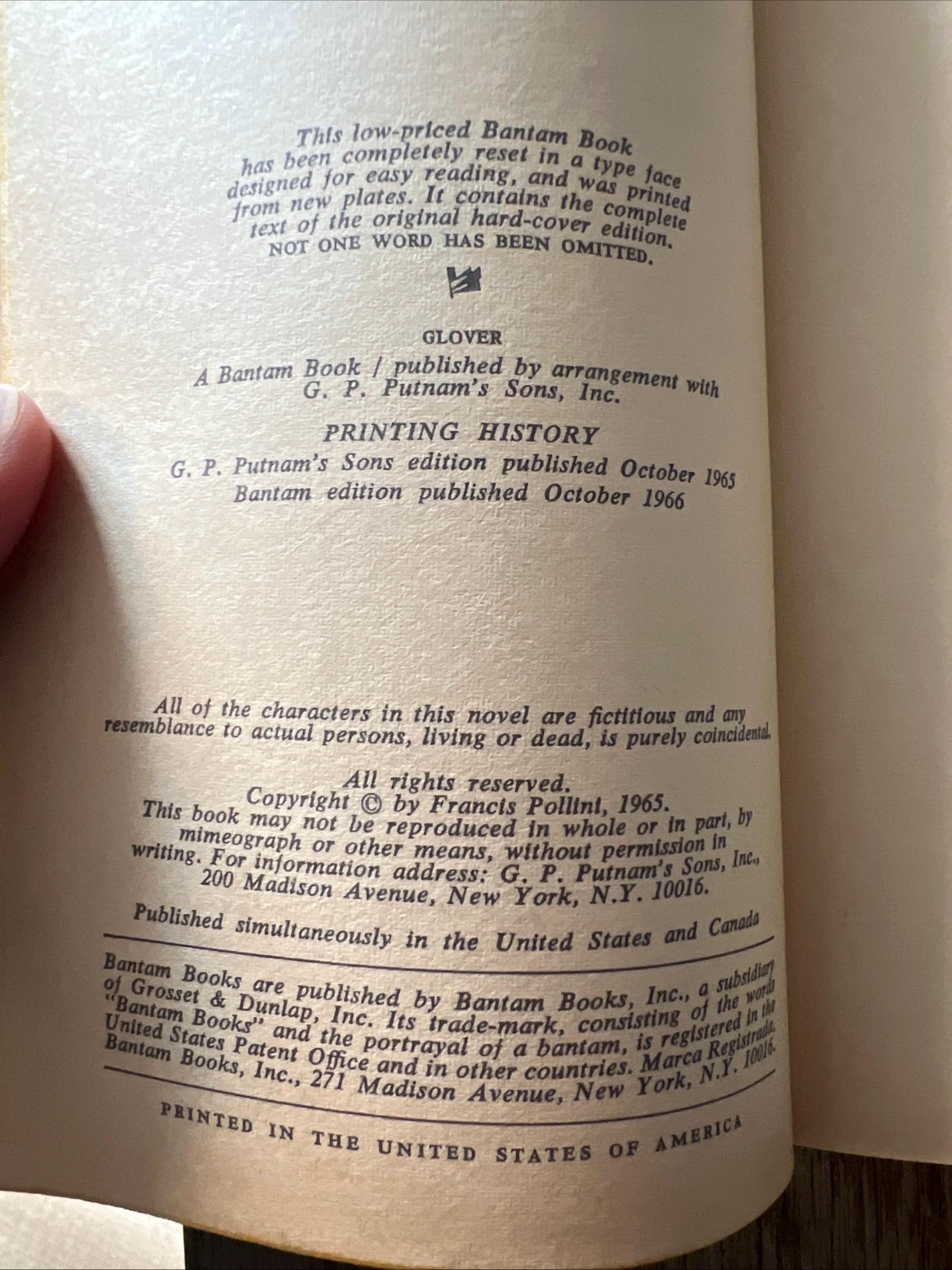 Glover by Francis Pollini ( 1966 Bantam Books Paperback)