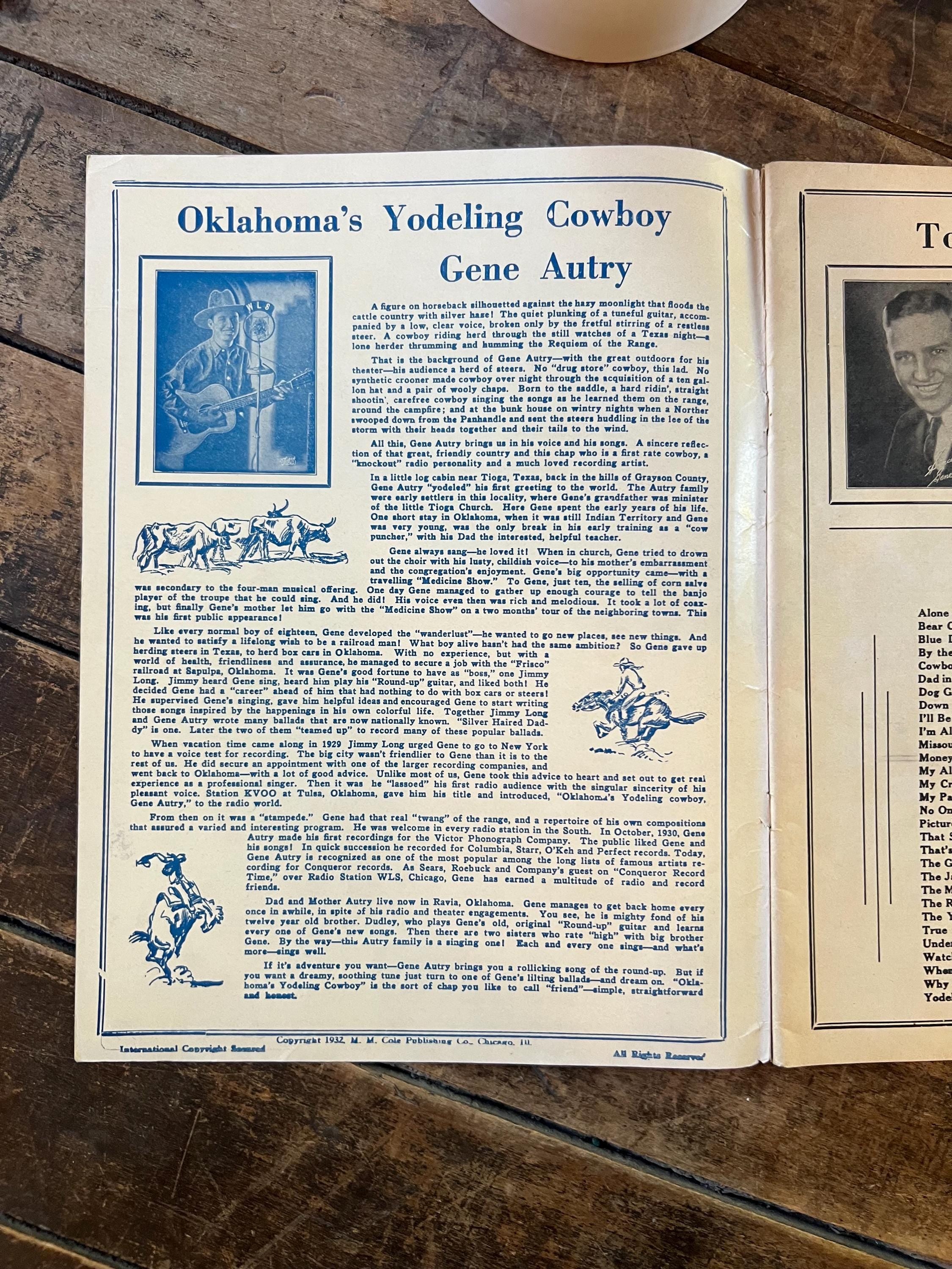 1930s Gene Autry Cowboy Songs: Vintage Sheet Music