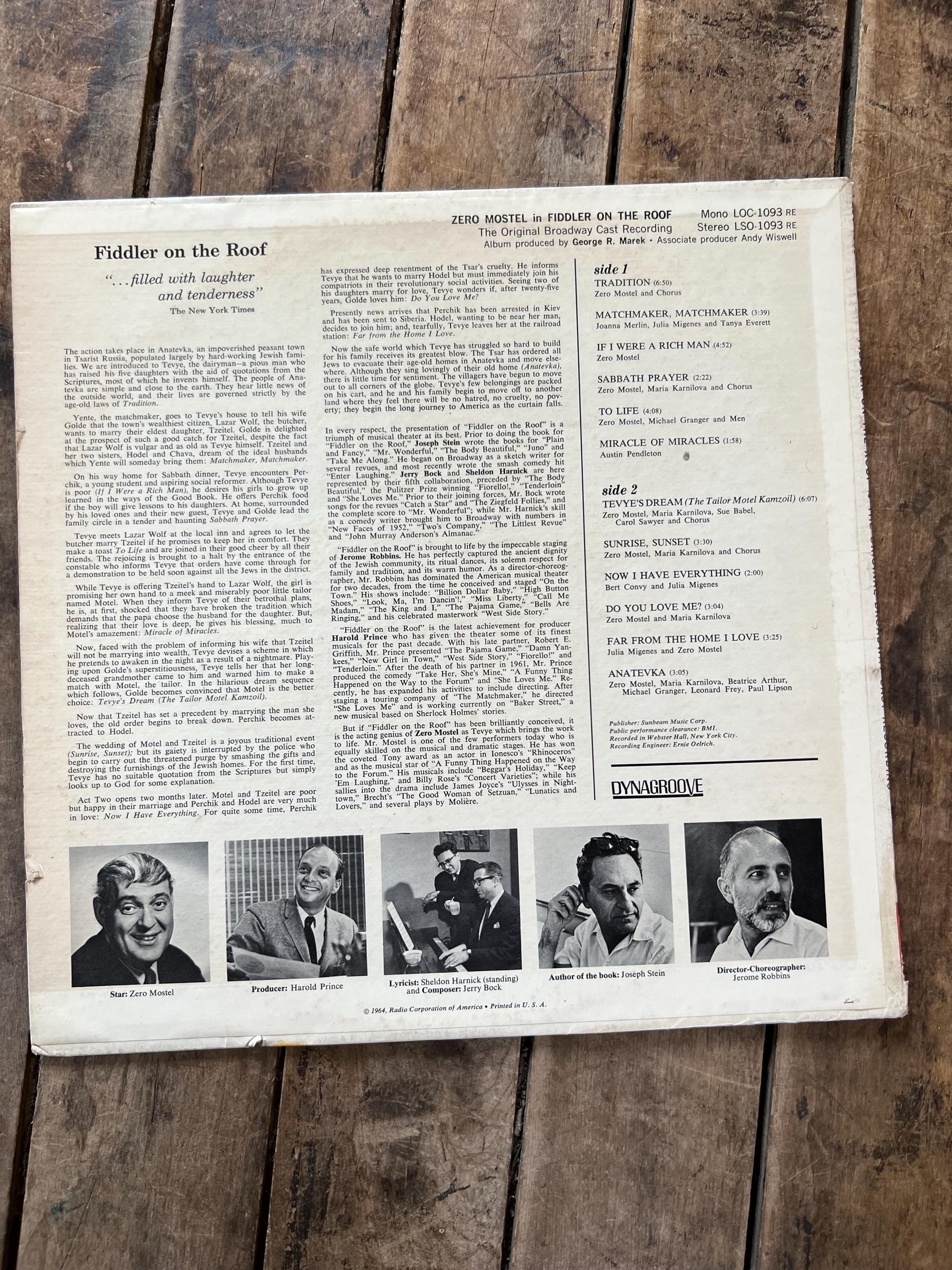 Zero Mostel “Fiddler On The Roof” ( Original Broadway Cast Recording) - 1964 RCA Victor Record - LP Vinyl Album