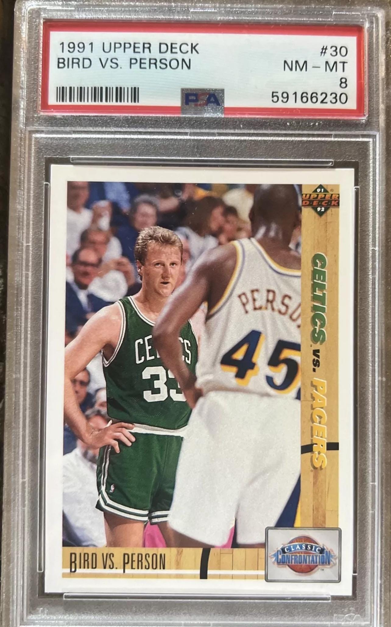 1991 Upper Deck Larry Bird vs Chuck Person Basketball Card - PSA 8