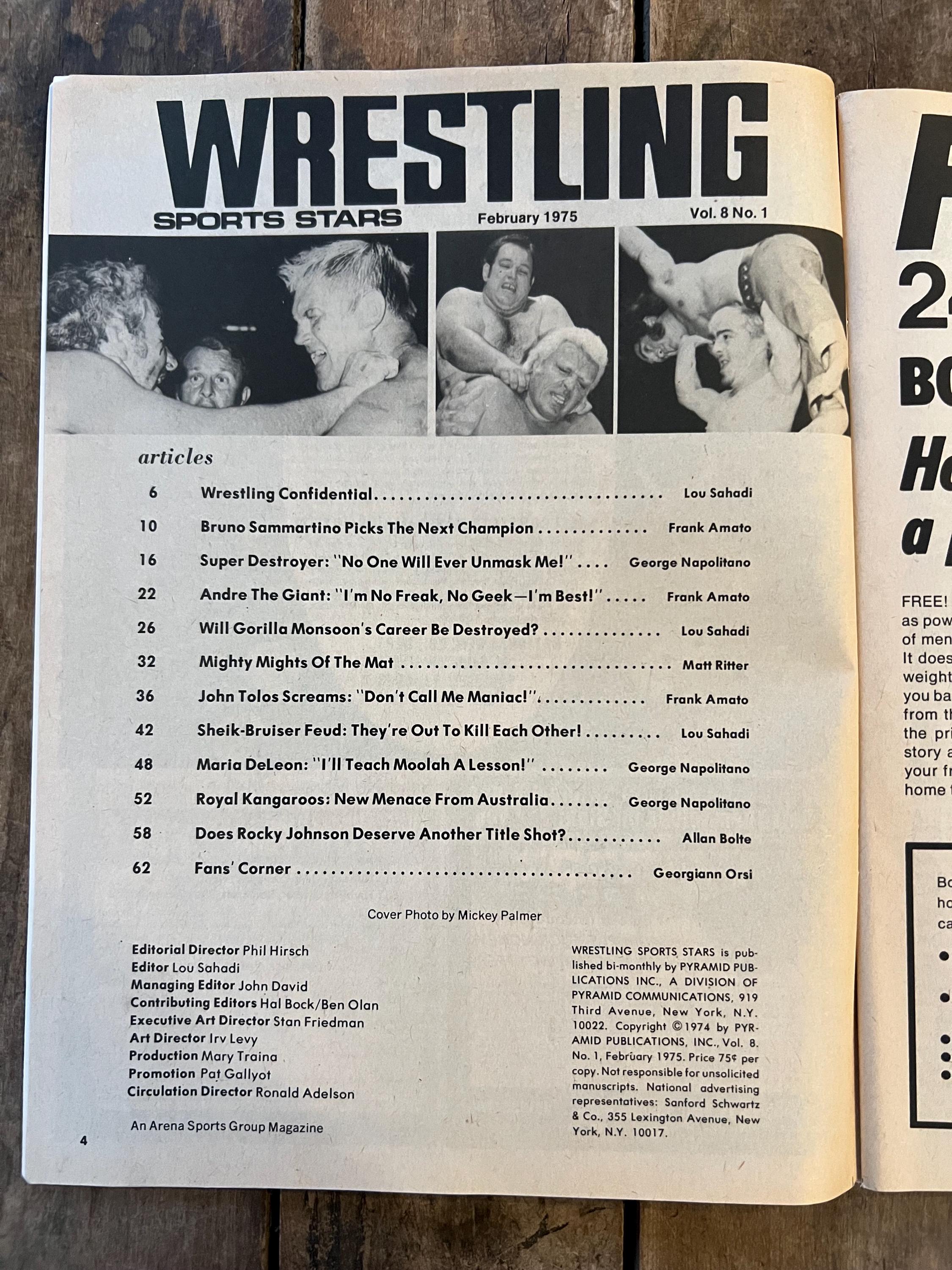 Wrestling Sports Stars Magazine  - February 1975 - WWF / WWE - Gorilla Monsoon