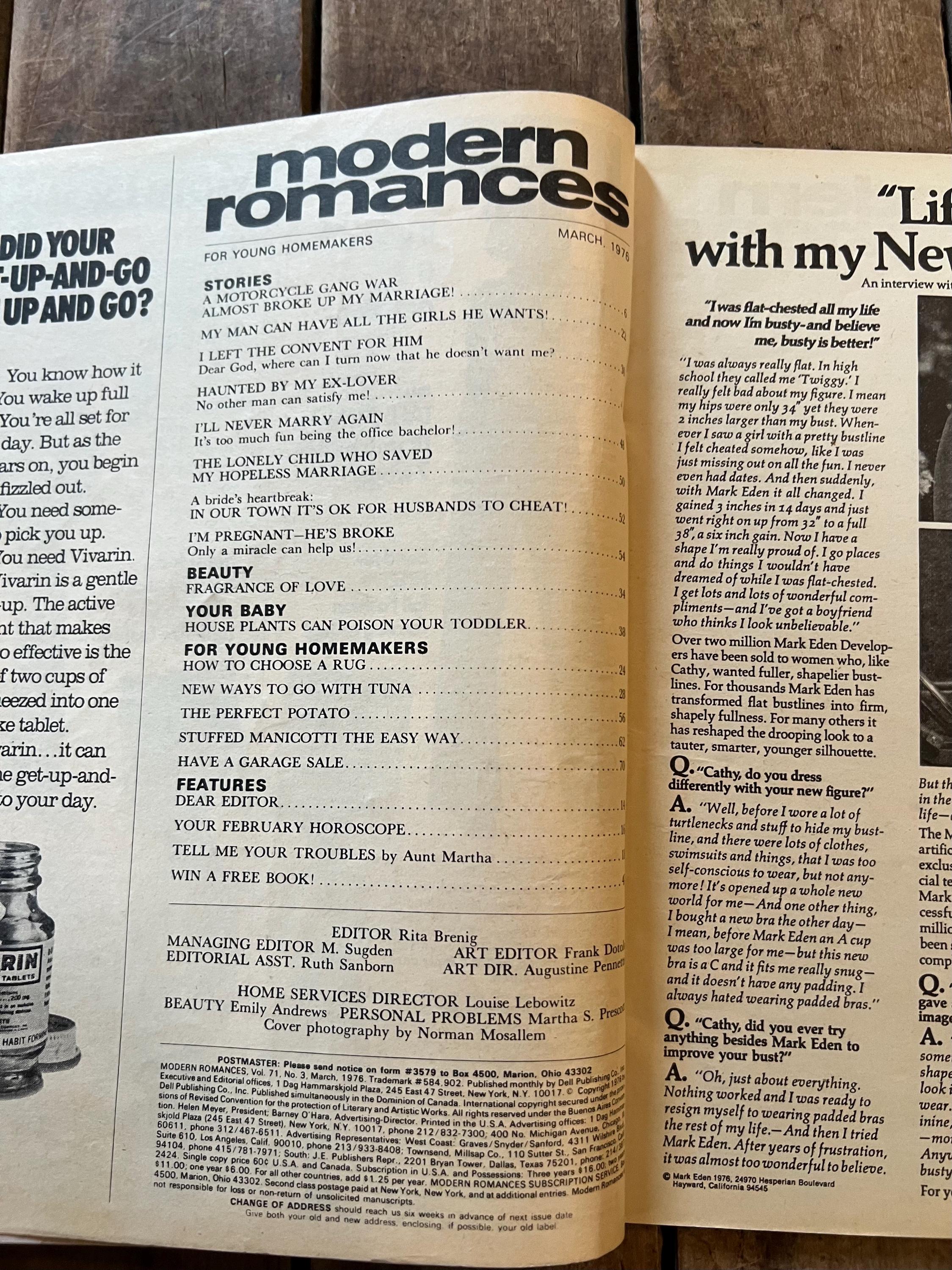 Dell Modern Romances Magazine (March 1976)  Magazine For The Young Homemaker